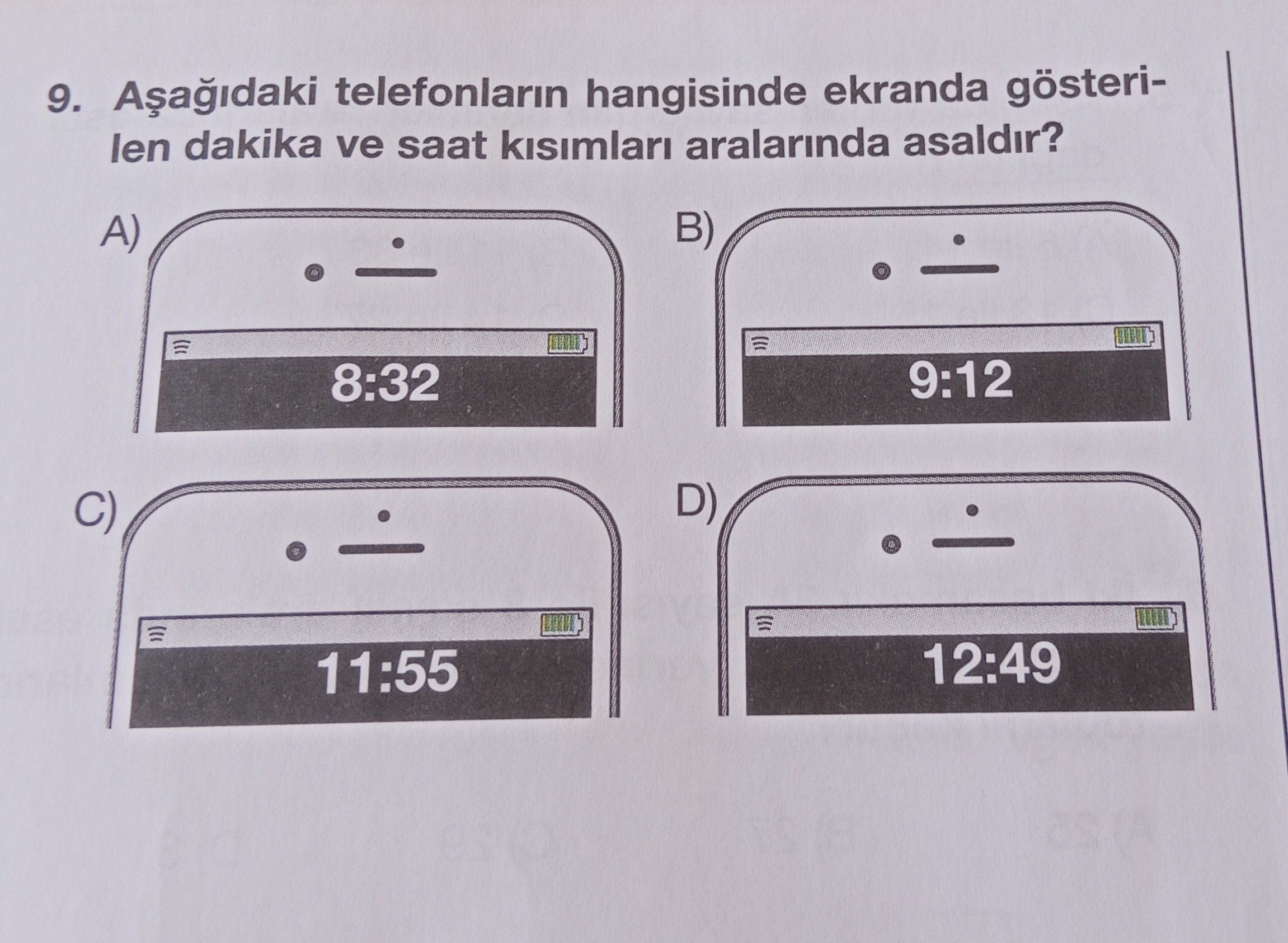 Aşağıdaki telefonların hangisinde ekranda gösterilen dakika ve saat kısımları aralarında asaldır?