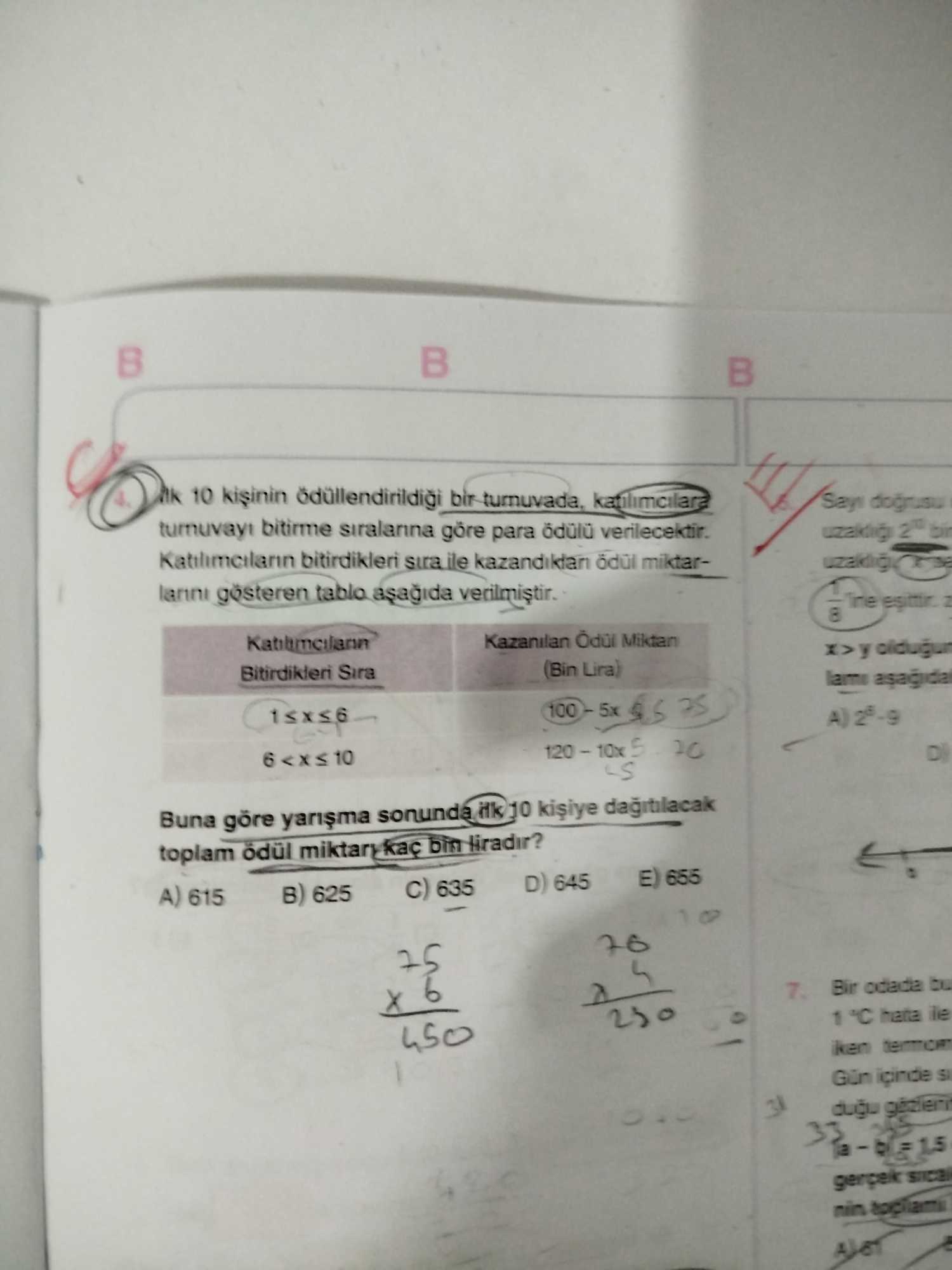 İlk 10 kişinin ödüllendirildiği bir turnuvada, katılımcılara turnuvayı bitirme sıralarına göre para