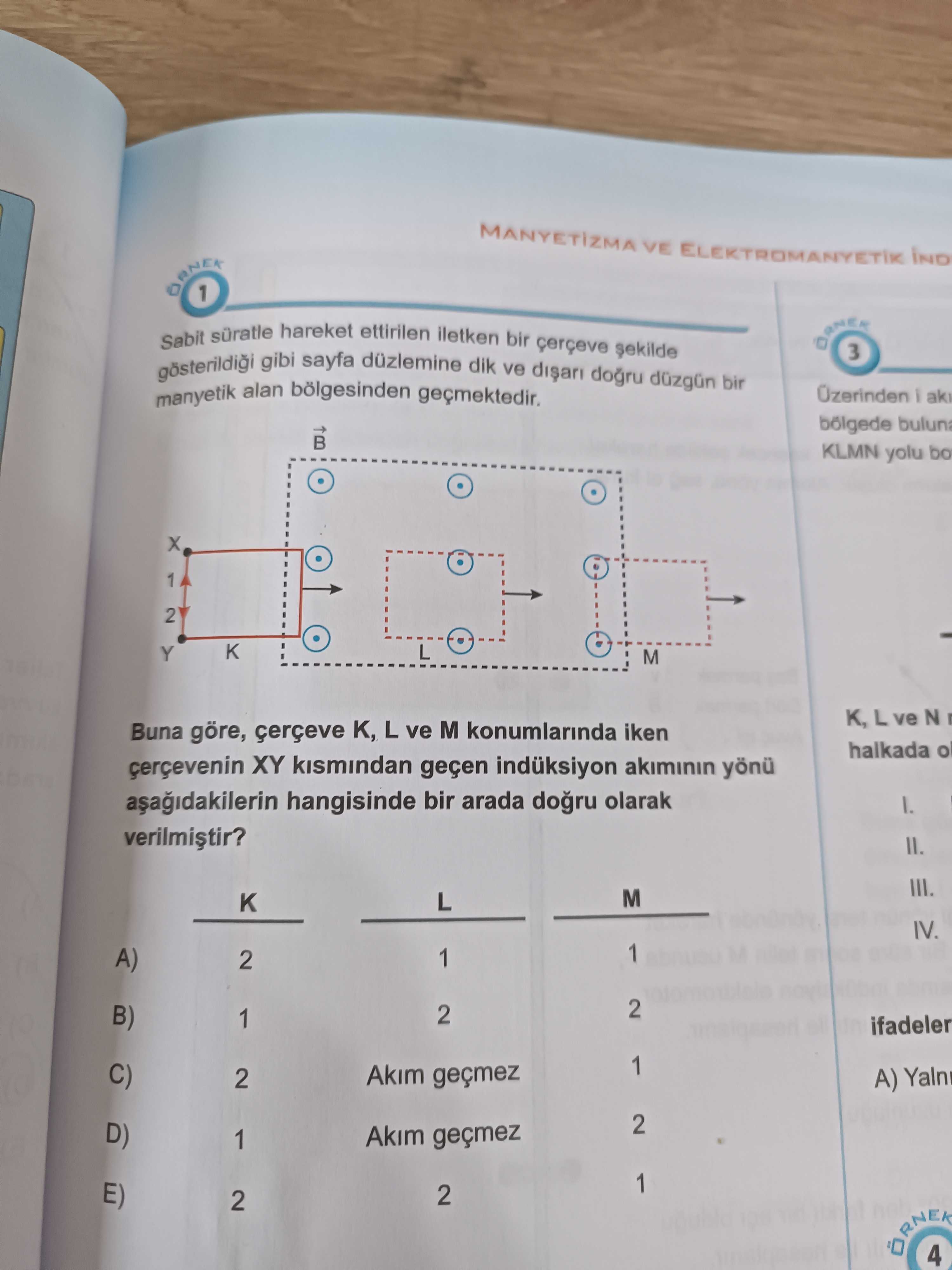 Sabit süratle hareket ettirilen iletken bir çerçeve şekilde gösterildiği gibi sayfa düzlemine dik ve