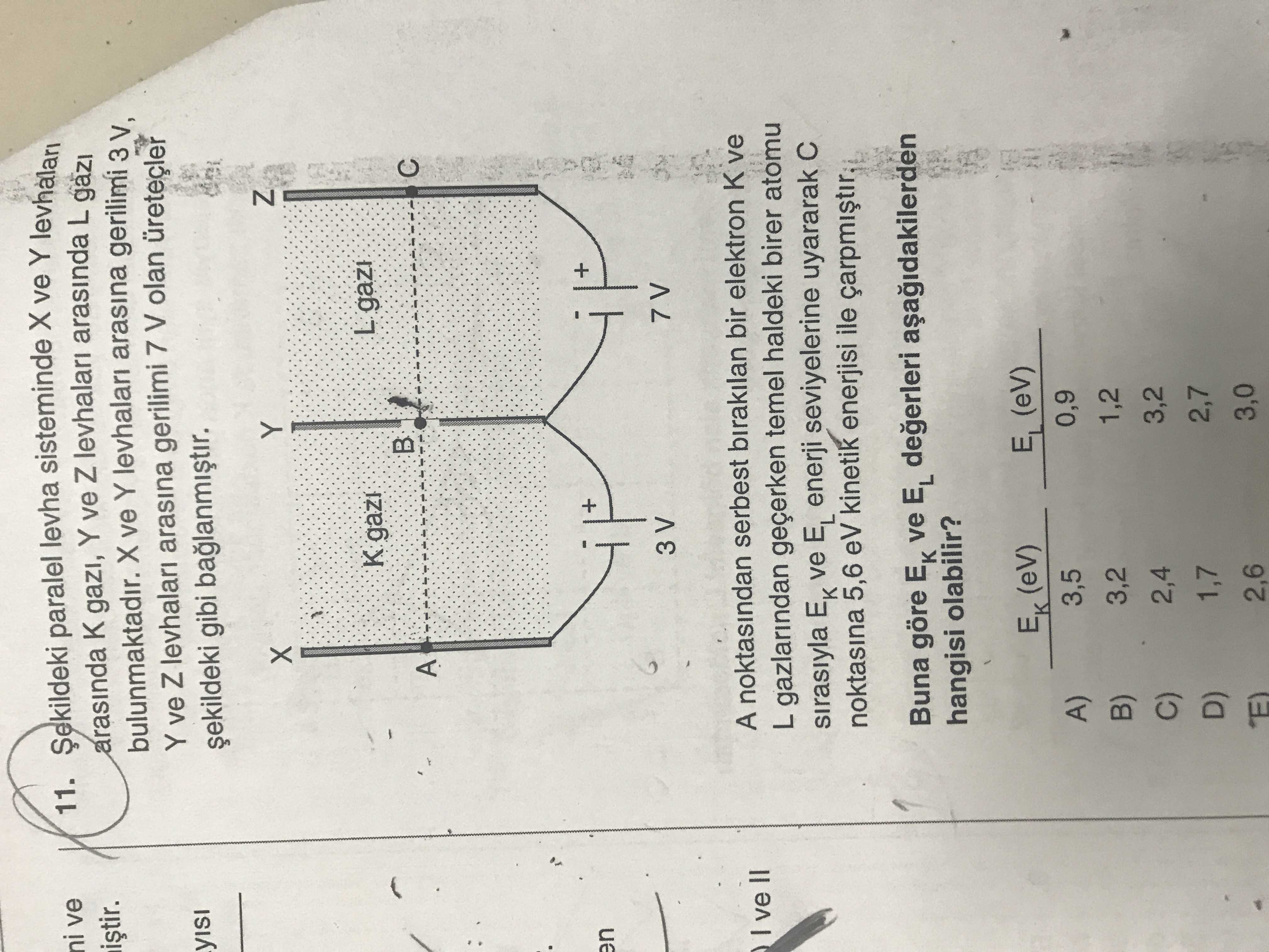 Şekildeki paralel levha sisteminde X ve Y levhaları arasında K gazı, Y ve Z levhaları arasında L