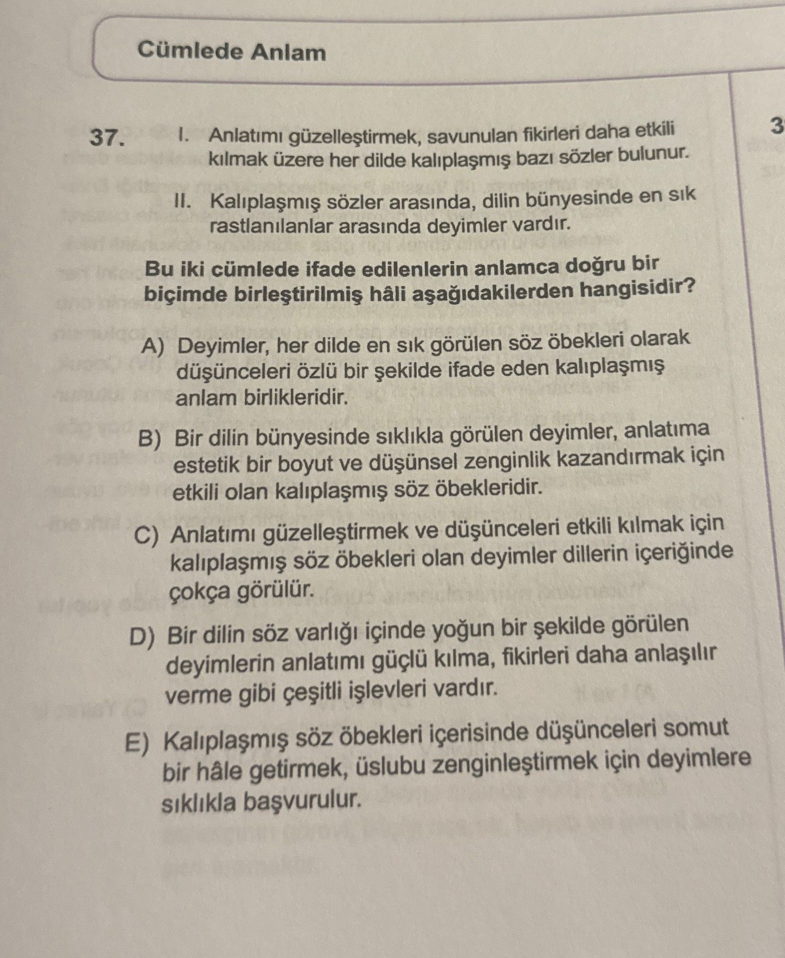 I. Anlatımı güzelleştirmek, savunulan fikirleri daha etkili kılmak üzere her dilde kalıplaşmış bazı
