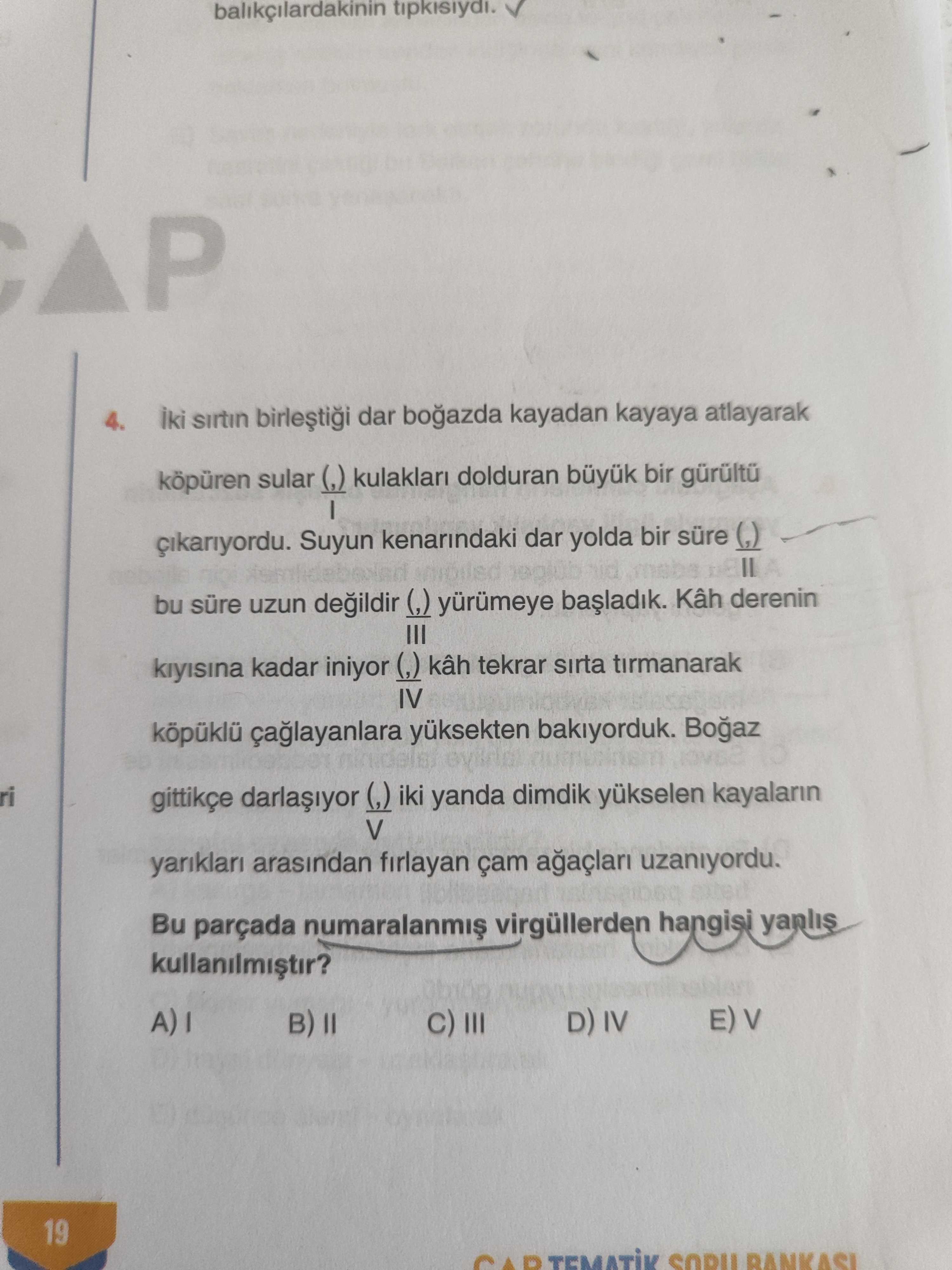 İki sırtın birleştiği dar boğazda kayadan kayaya atlayarak köpüren sular (,) kulakları dolduran