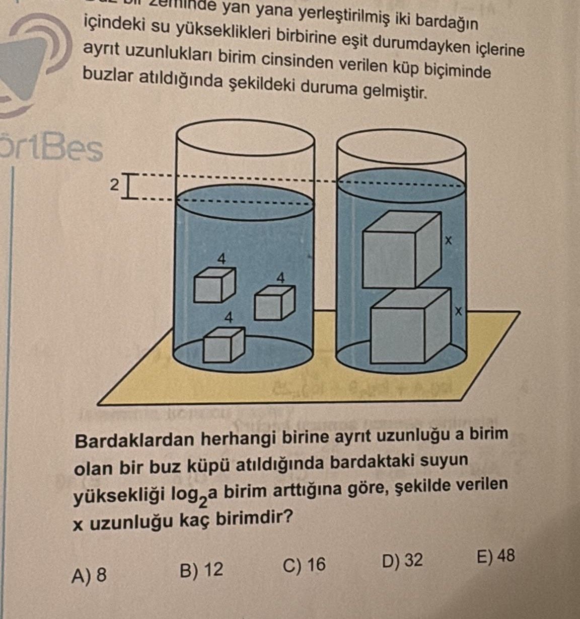 ... bir zeminde yan yana yerleştirilmiş iki bardağın içindeki su yükseklikleri birbirine eşit