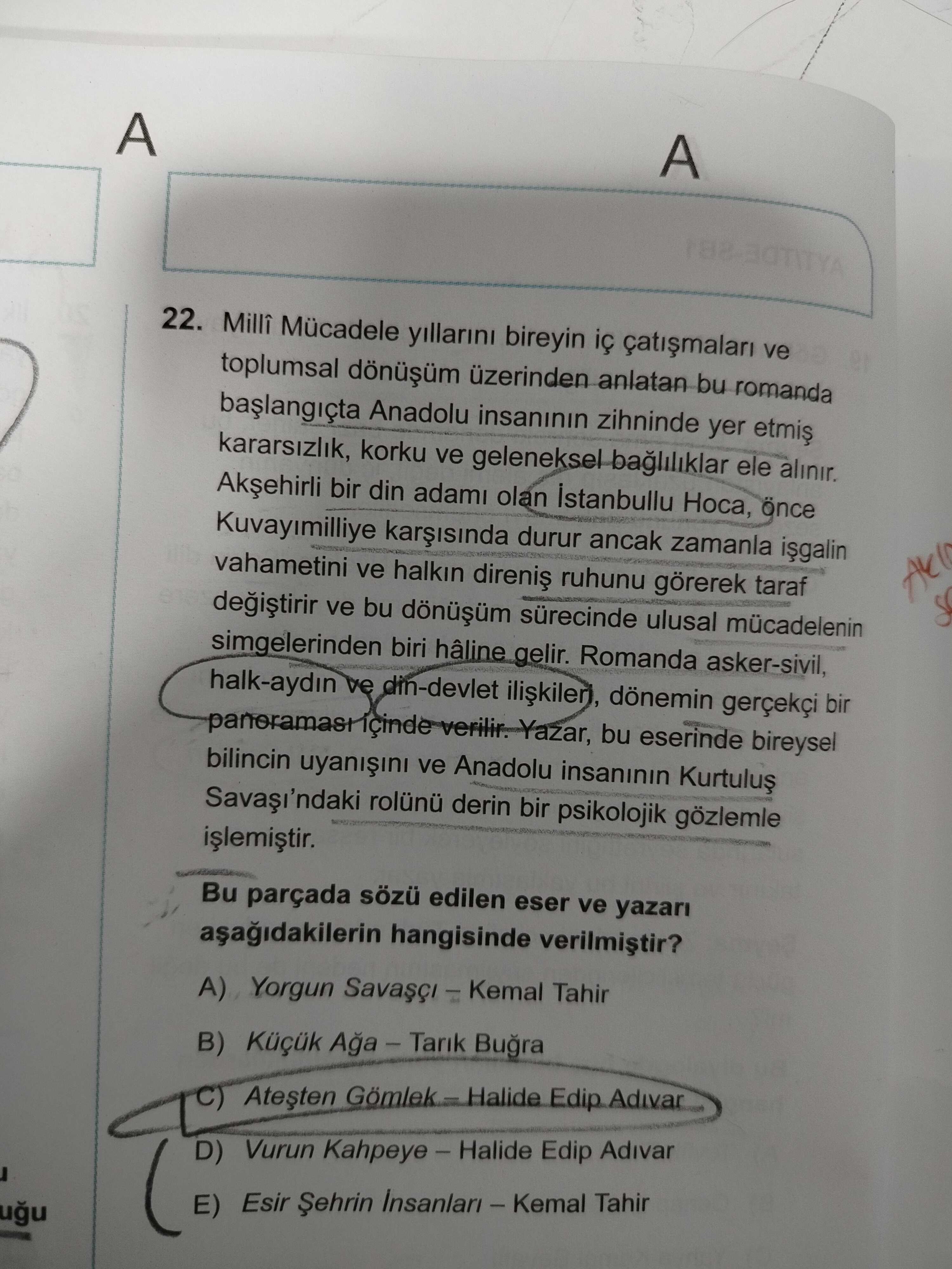 Millî Mücadele yıllarını bireyin iç çatışmaları ve toplumsal dönüşüm üzerinden anlatan bu romanda