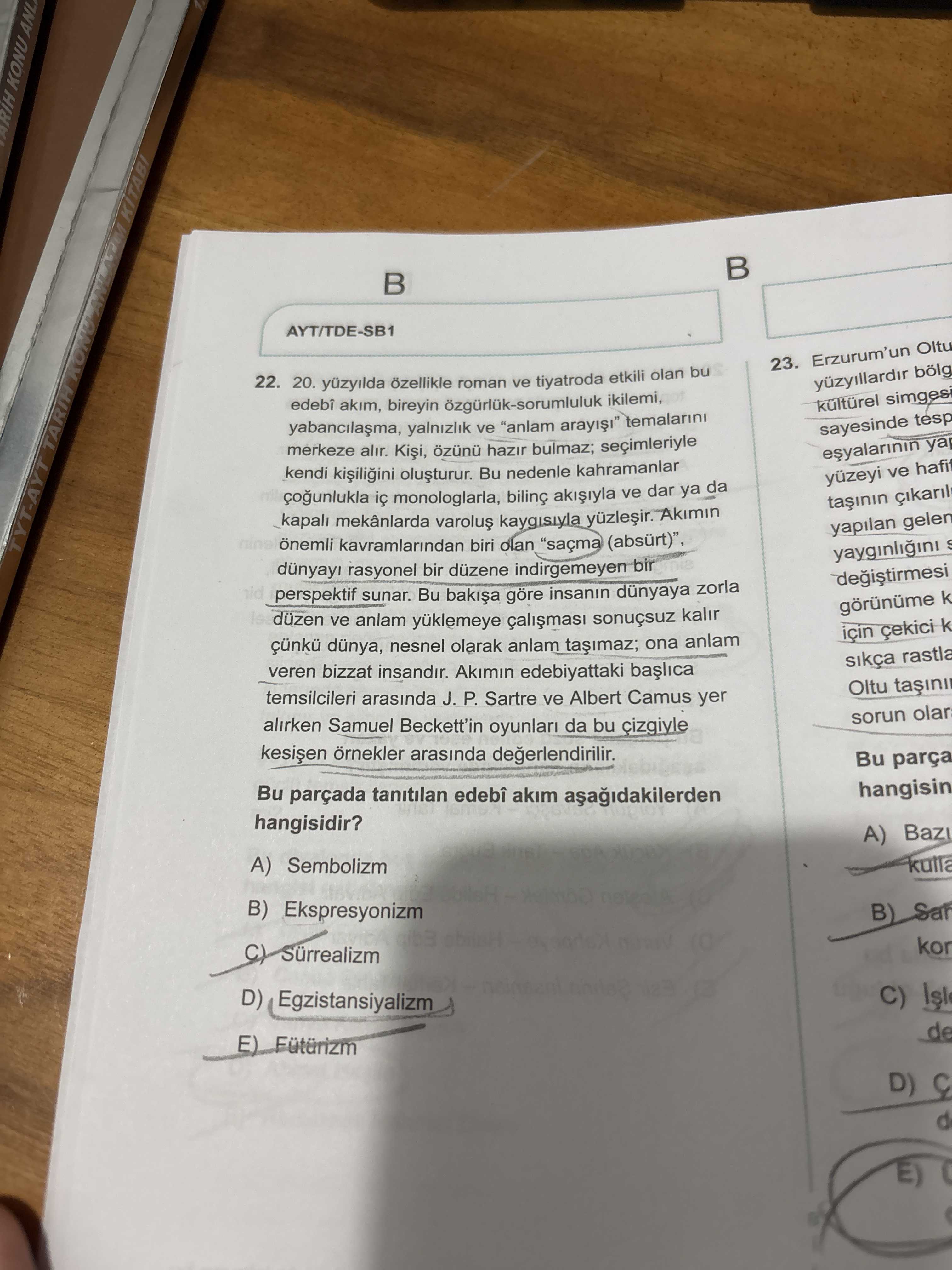 yüzyılda özellikle roman ve tiyatroda etkili olan bu edebî akım, bireyin özgürlük-sorumluluk