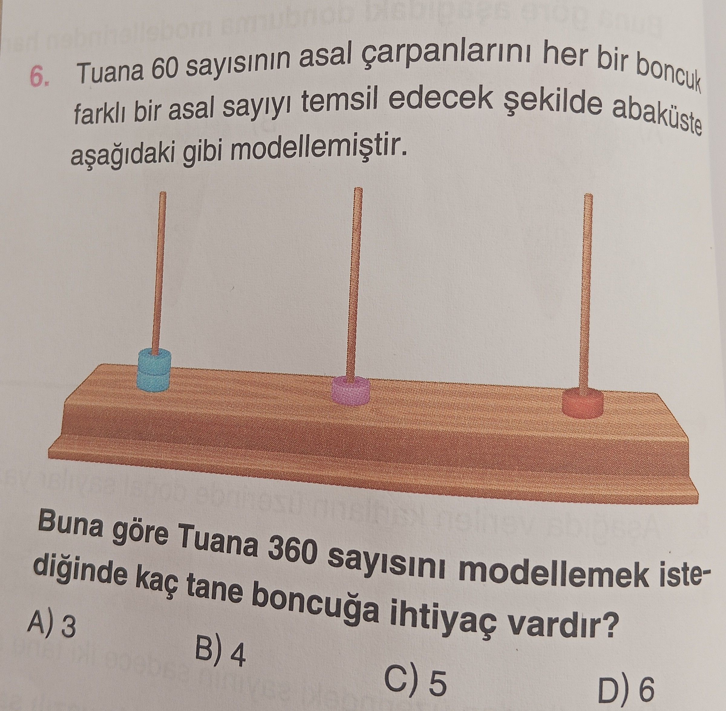 Tuana 60 sayısının asal çarpanlarını her bir boncuk farklı bir asal sayıyı temsil edecek şekilde