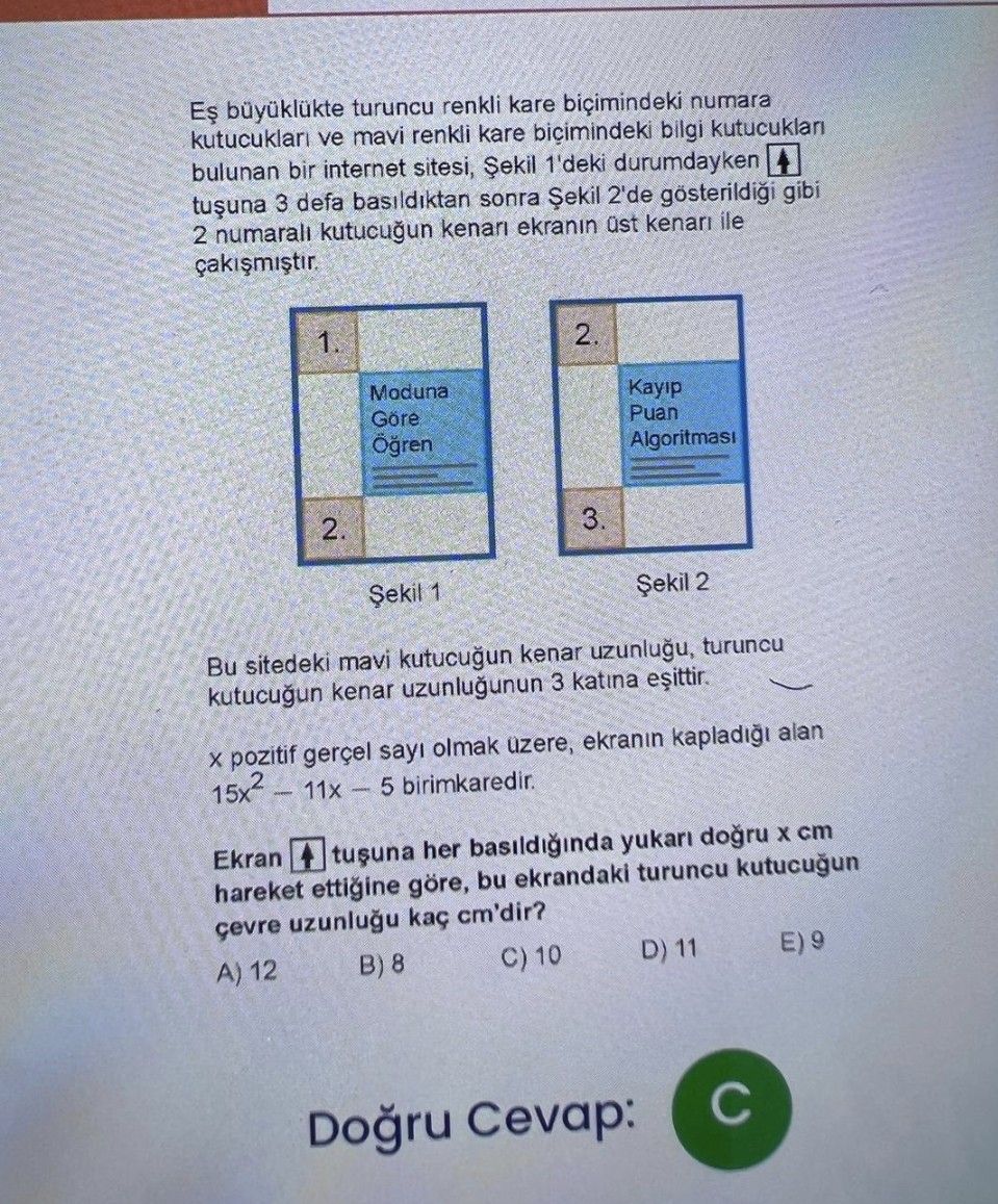 Eş büyüklükte turuncu renkli kare biçimindeki numara kutucukları ve mavi renkli kare biçimindeki
