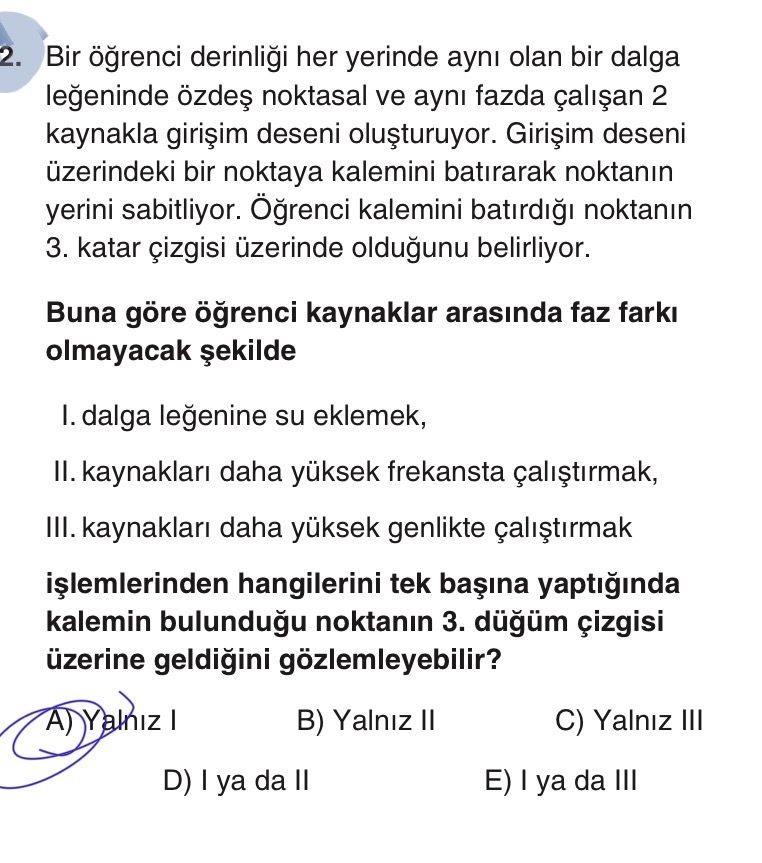 Bir öğrenci derinliği her yerinde aynı olan bir dalga leğeninde özdeş noktasal ve aynı fazda çalışan