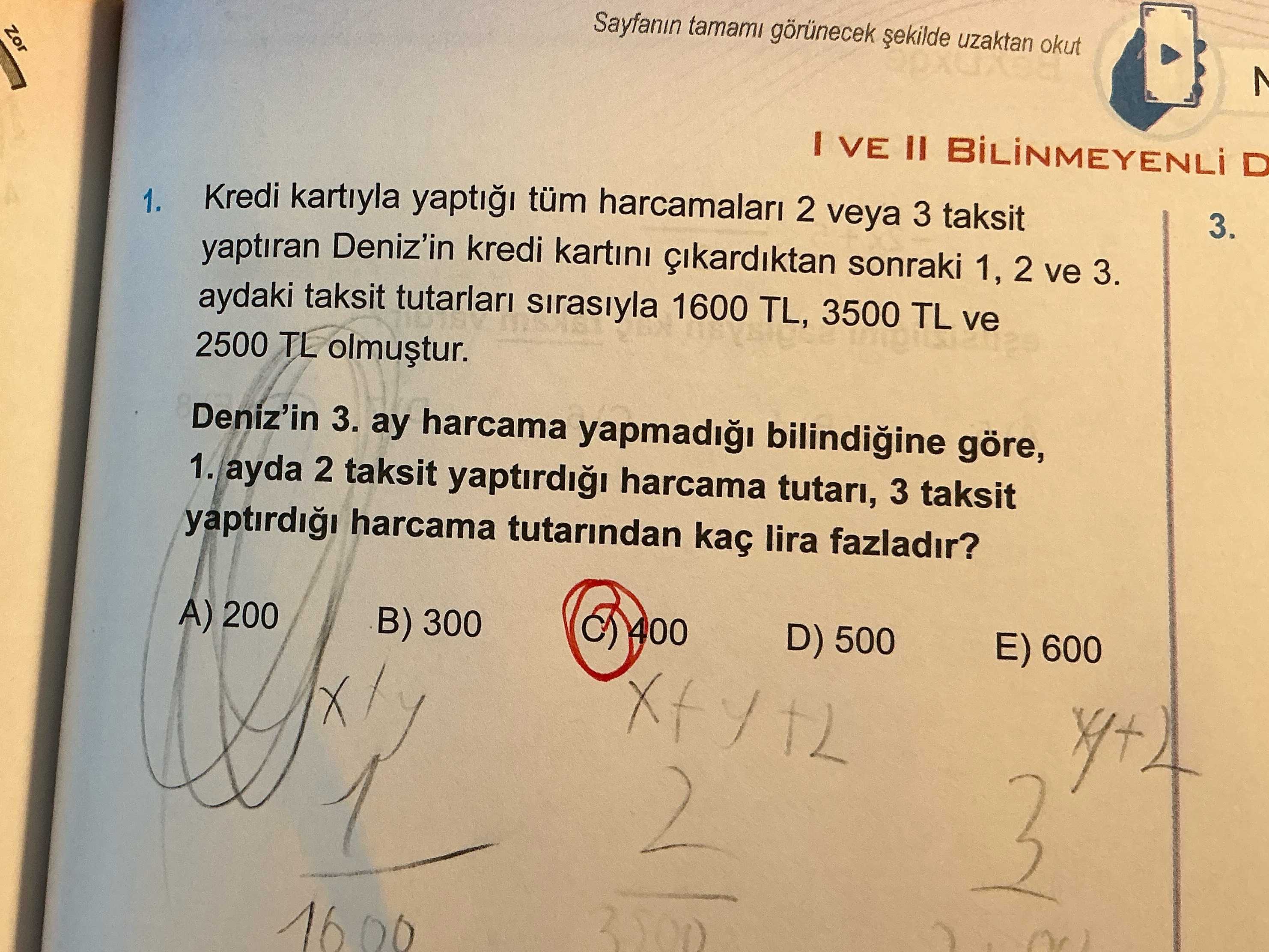 Kredi kartıyla yaptığı tüm harcamaları 2 veya 3 taksit yaptıran Deniz'in kredi kartını çıkardıktan