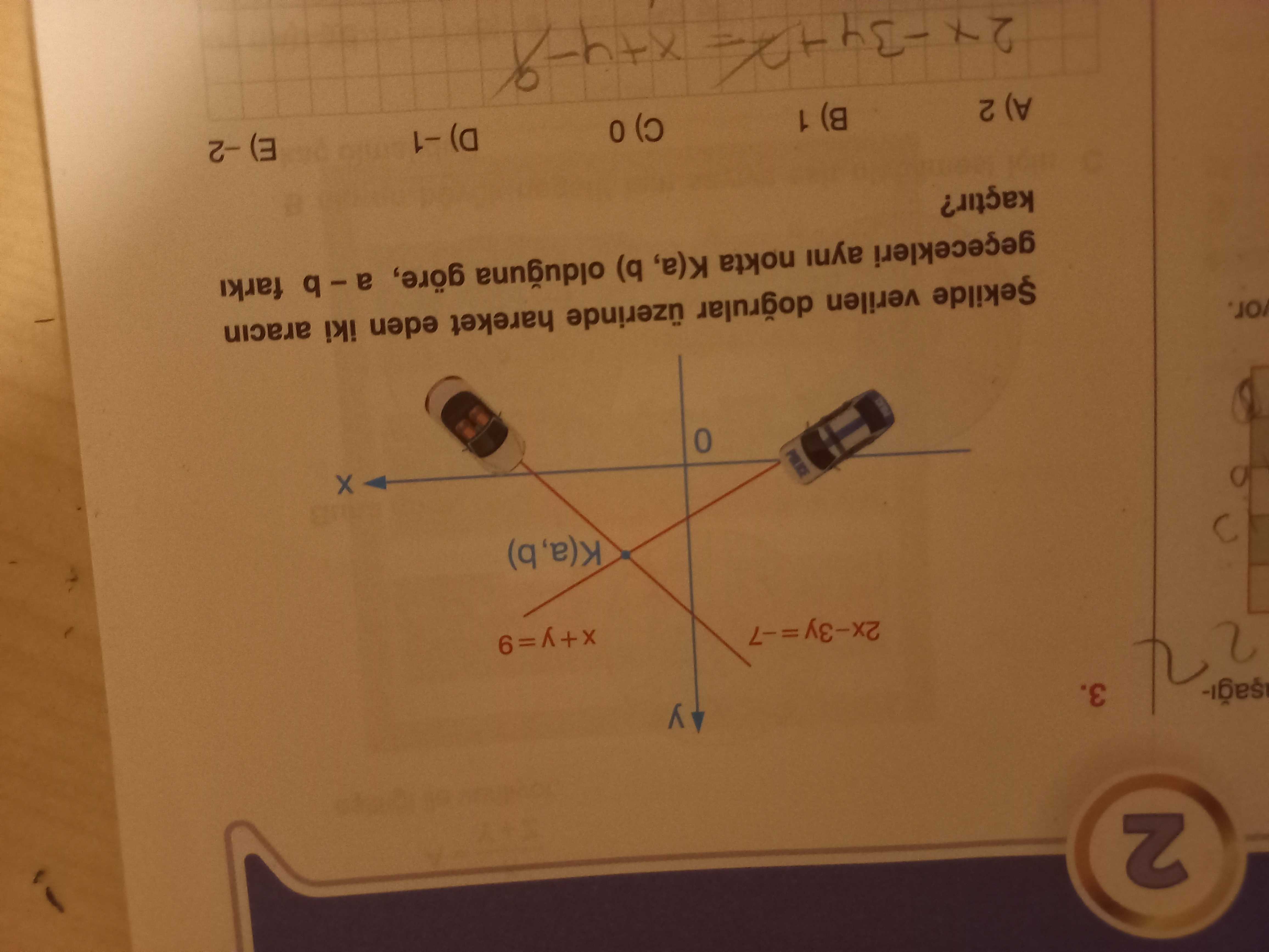 2 3. K(a, b) or. Șekilde verilen üzerinde hareket eden iki aracin geçecekleri ayni nokta K(a, b) olduguna göre, a - b farki kaçtir. E) (a B) 1 A) 2 - 2 3. E) (a B) 1 A) 2 -. ?? Model.Question.title