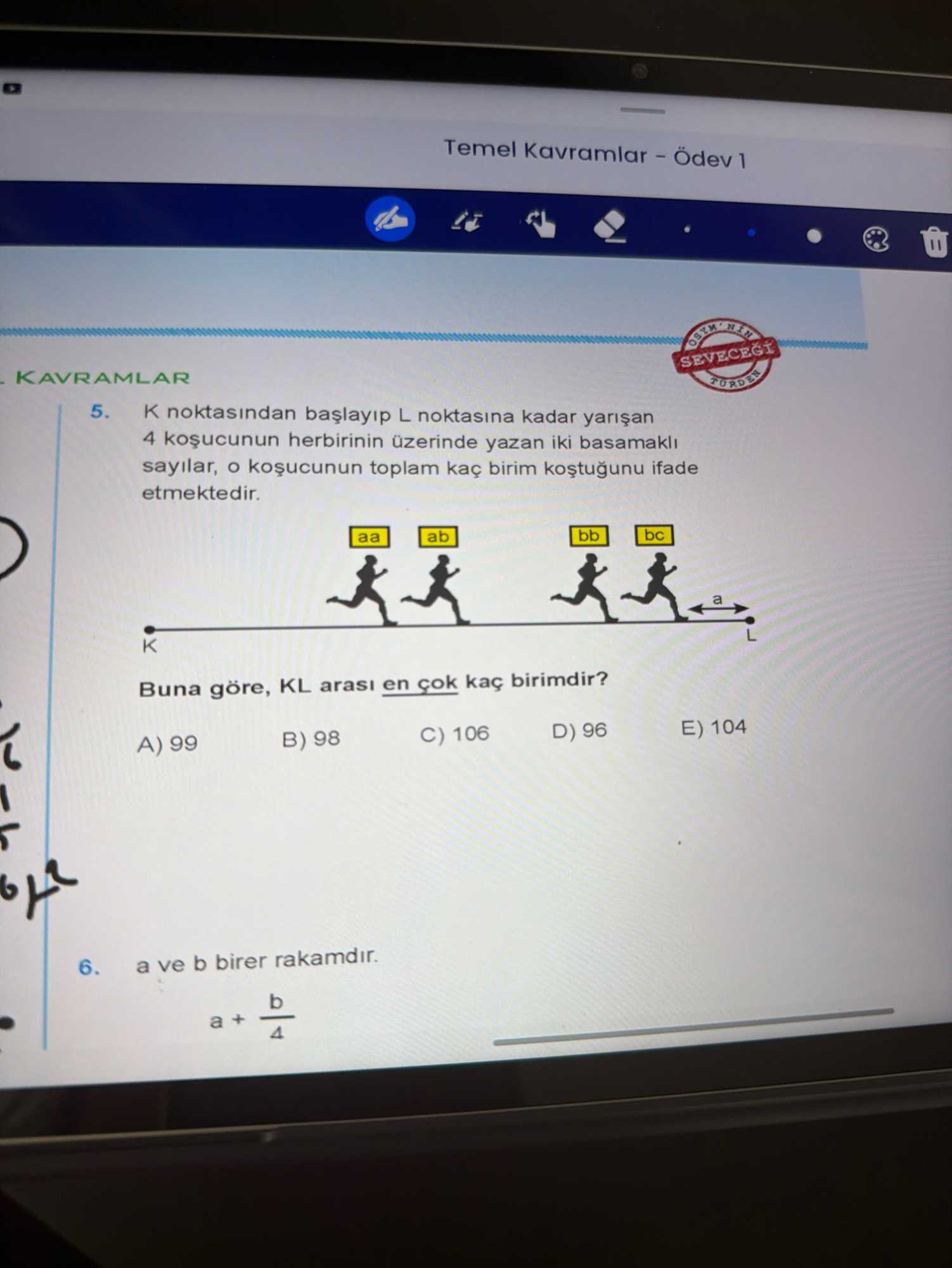 K noktasından başlayıp L noktasına kadar yarışan 4 koşucunun herbirinin üzerinde yazan iki basamaklı