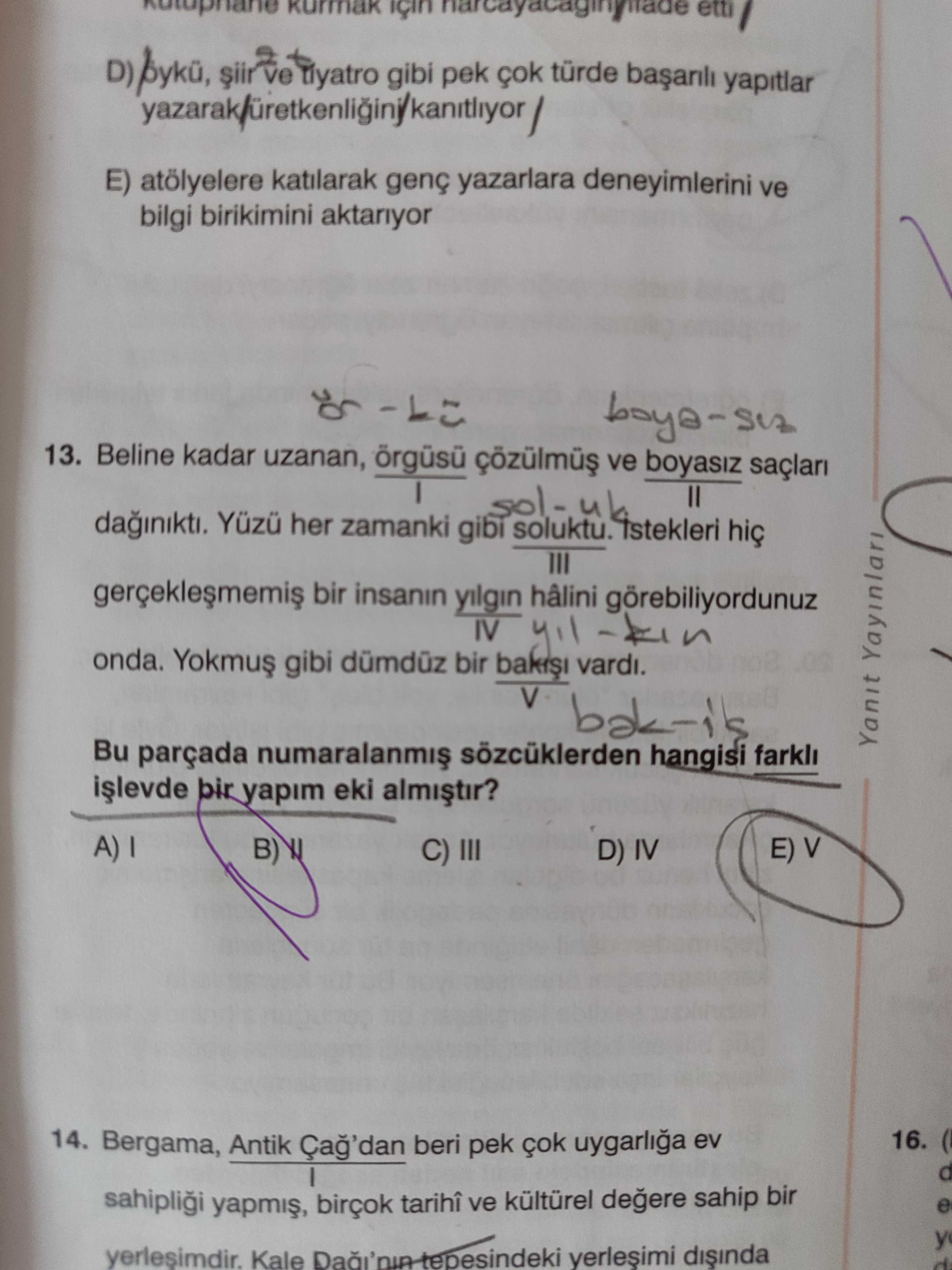 Beline kadar uzanan, örgüsü çözülmüş ve boyasız saçları I II dağınıktı. Yüzü her zamanki gibi