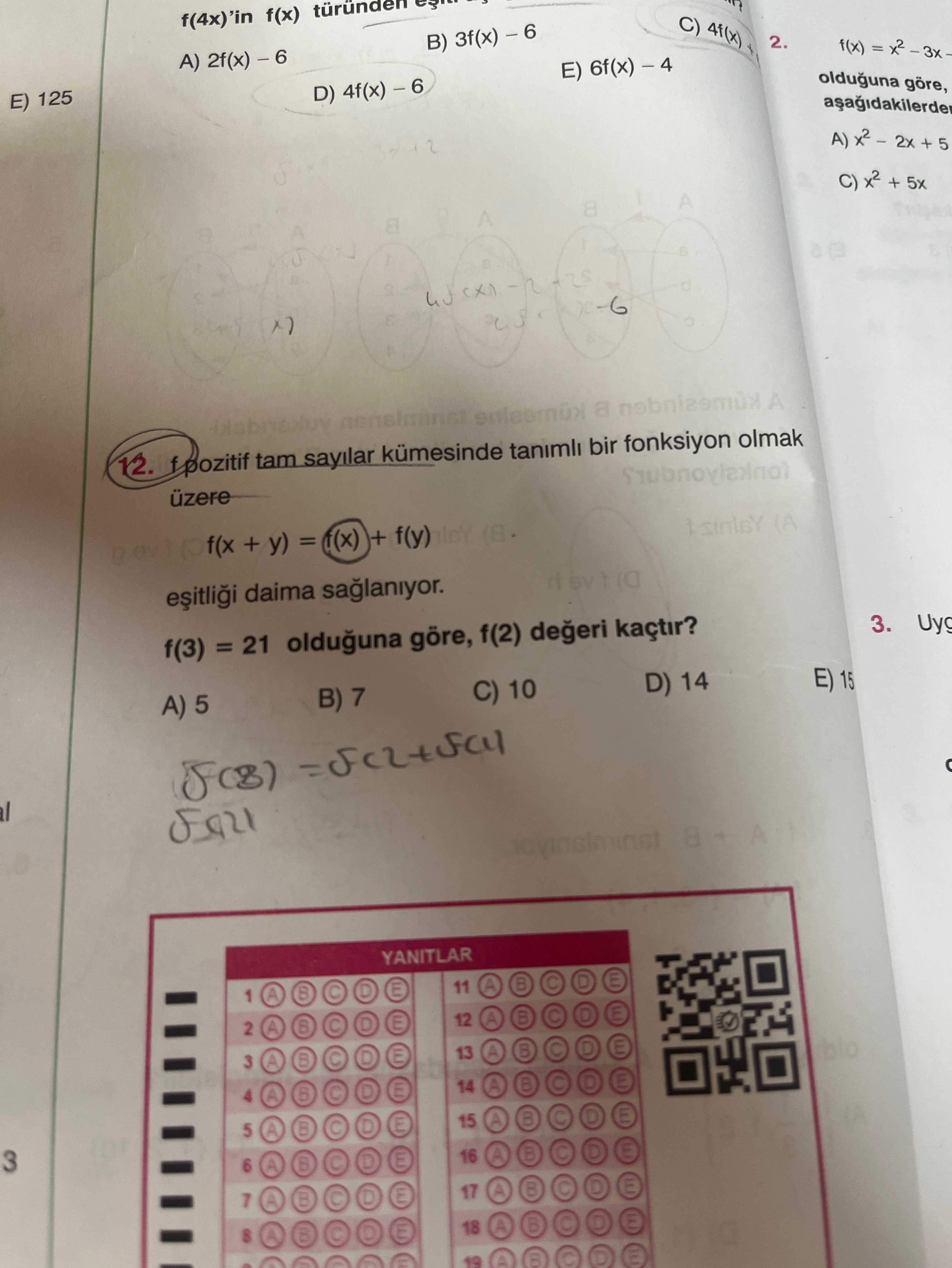 f pozitif tam sayılar kümesinde tanımlı bir fonksiyon olmak üzere f(x + y) = f(x) + f(y) eşitliği