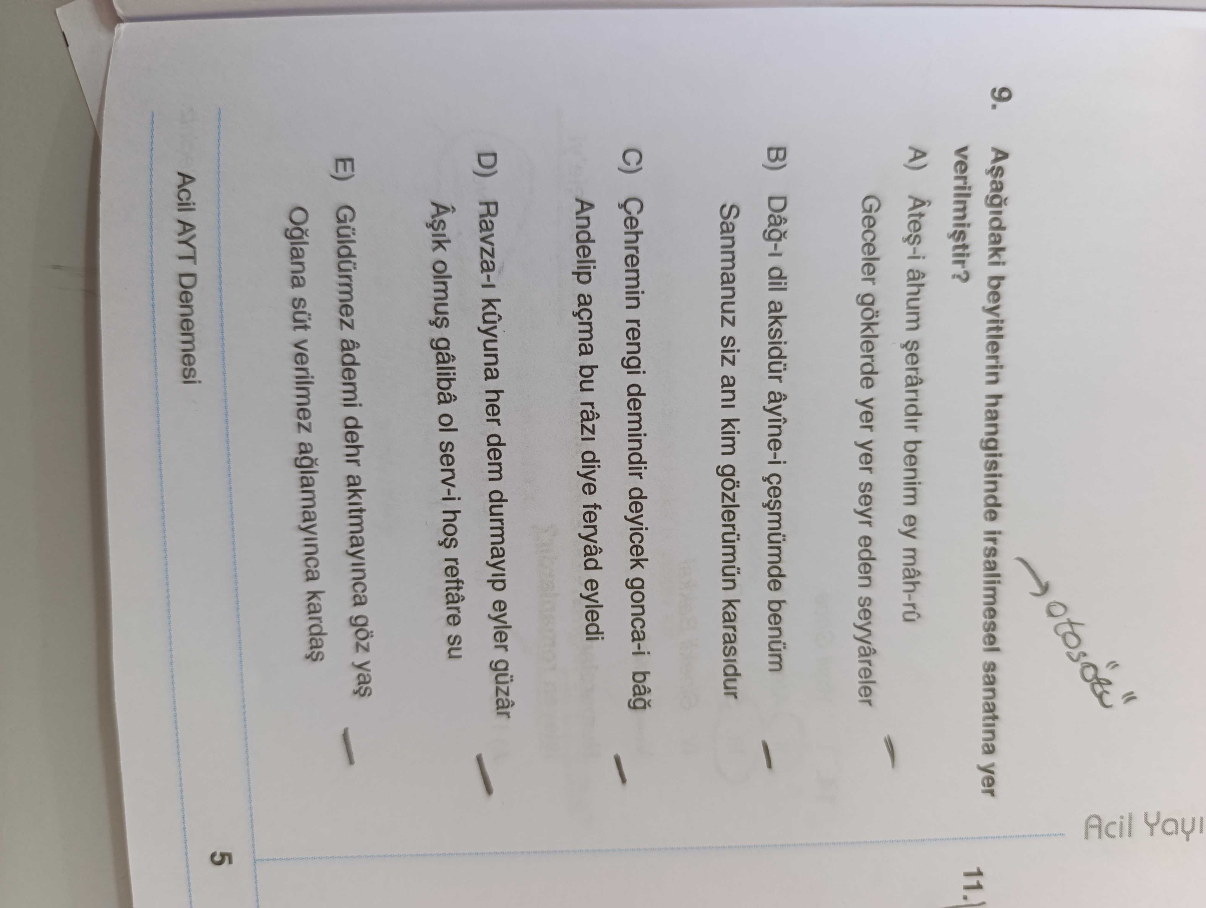 Aşağıdaki beyitlerin hangisinde irsalimesel sanatına yer verilmiştir?