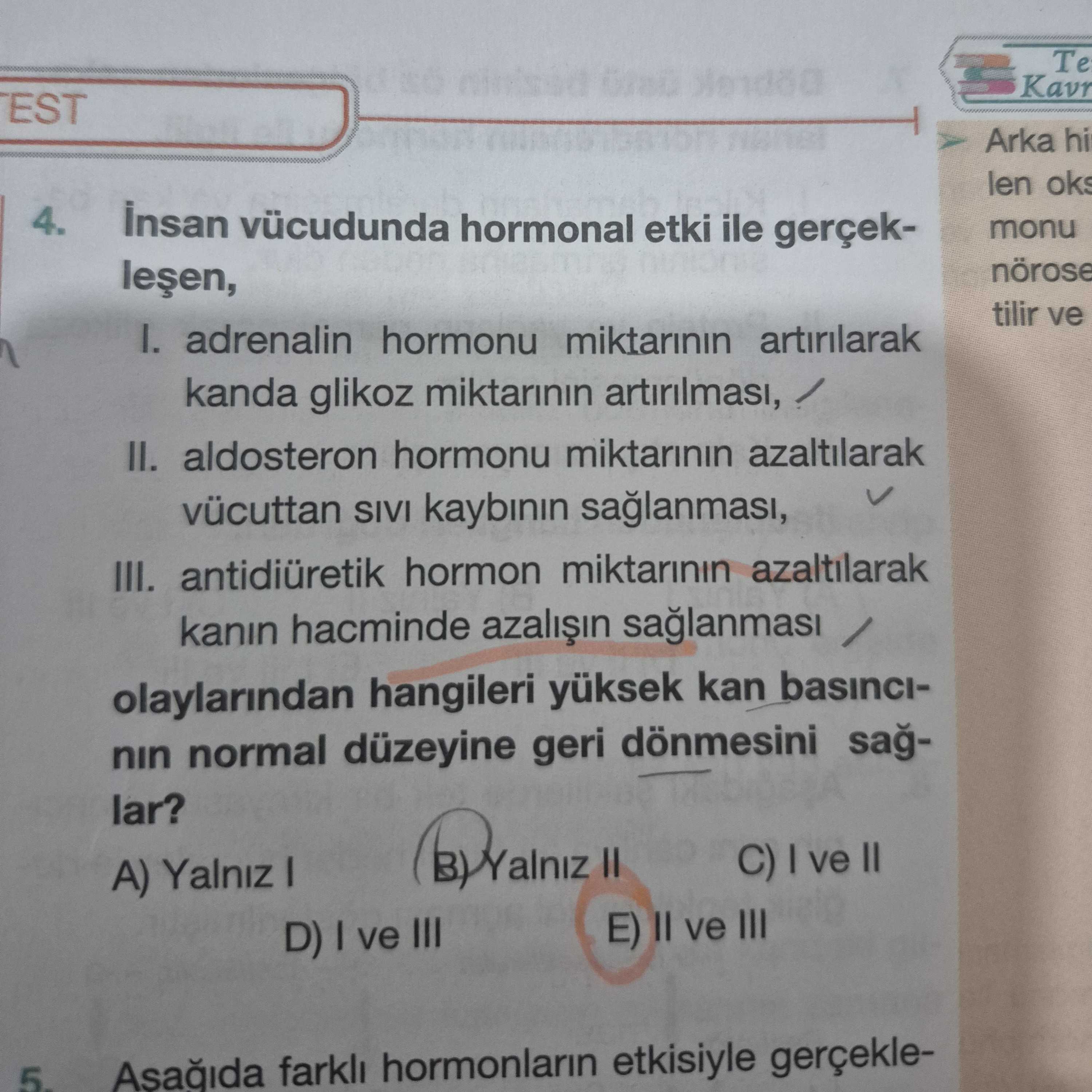 İnsan vücudunda hormonal etki ile gerçekleşen, I. adrenalin hormonu miktarının artırılarak kanda