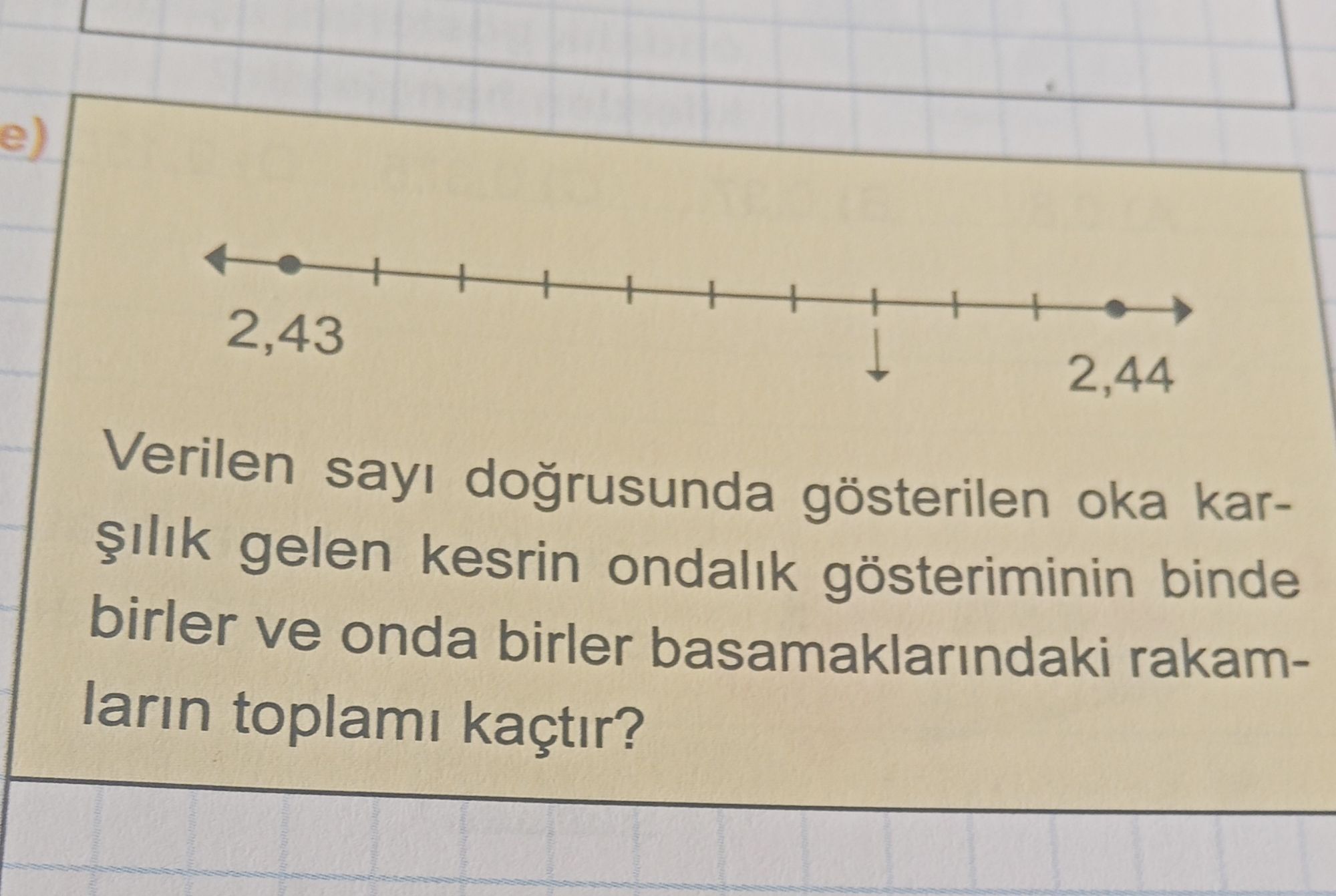 Verilen sayı doğrusunda gösterilen oka karşılık gelen kesrin ondalık gösteriminin binde birler ve