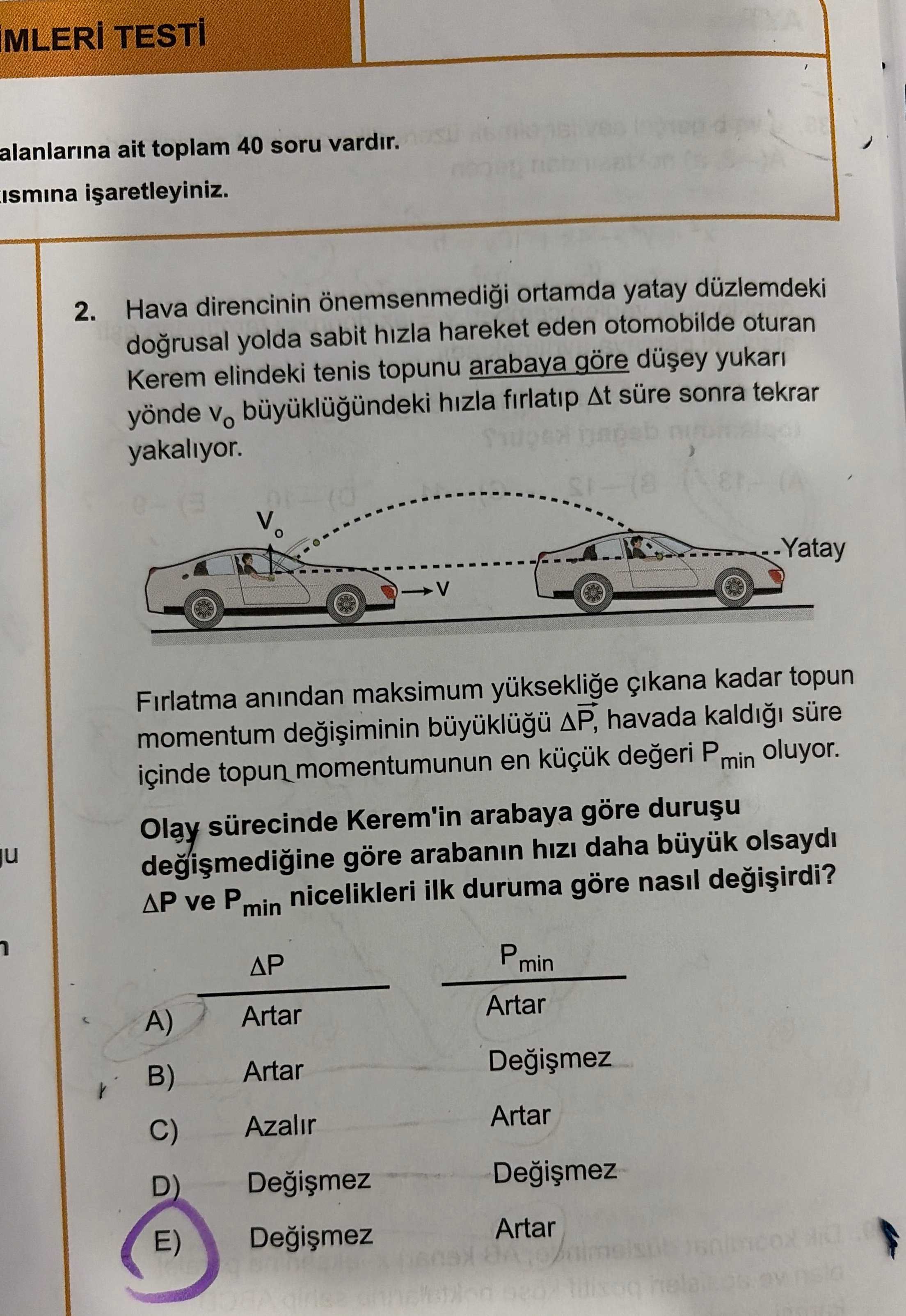 Hava direncinin önemsenmediği ortamda yatay düzlemdeki doğrusal yolda sabit hızla hareket eden