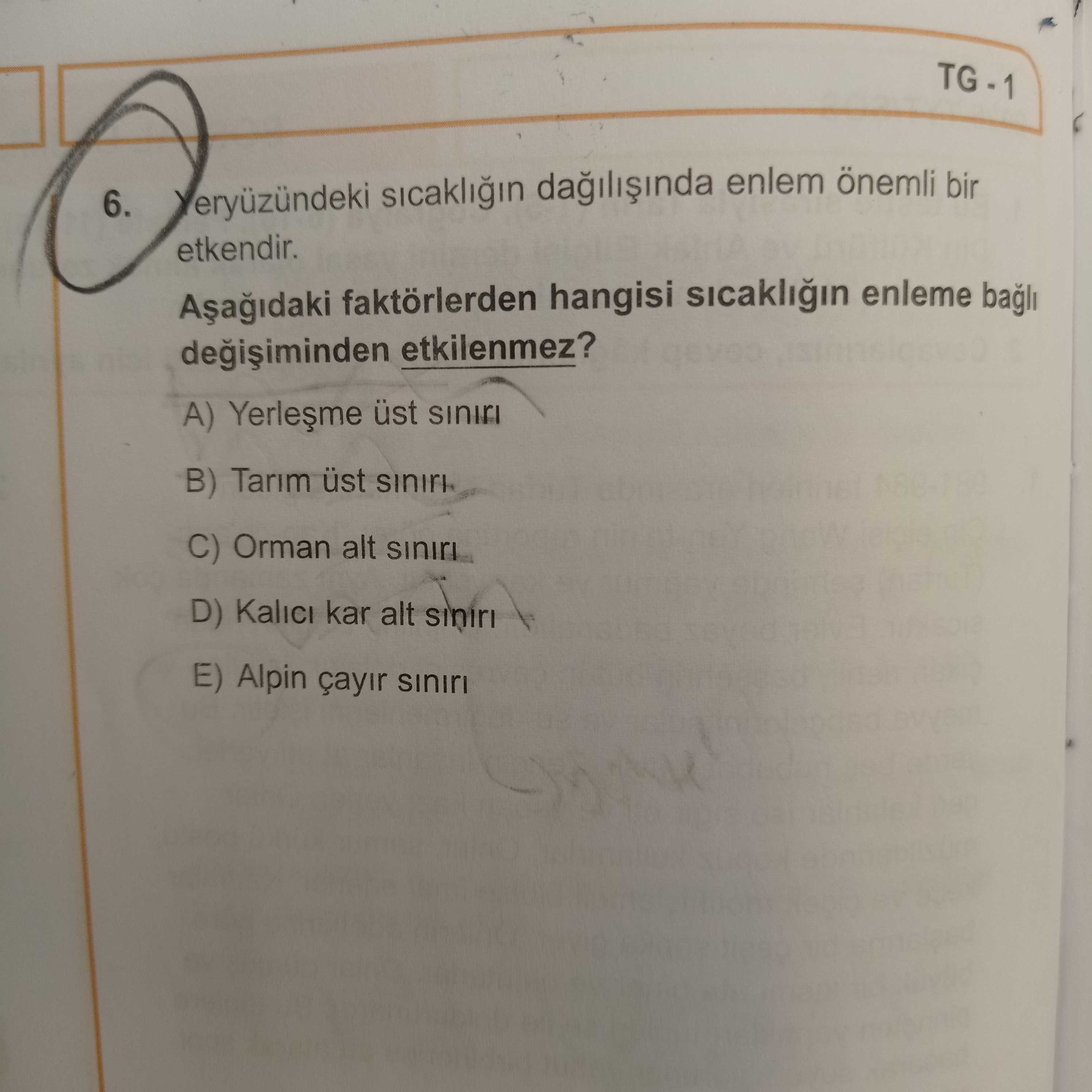 Yeryüzündeki sıcaklığın dağılışında enlem önemli bir etkendir. Aşağıdaki faktörlerden hangisi