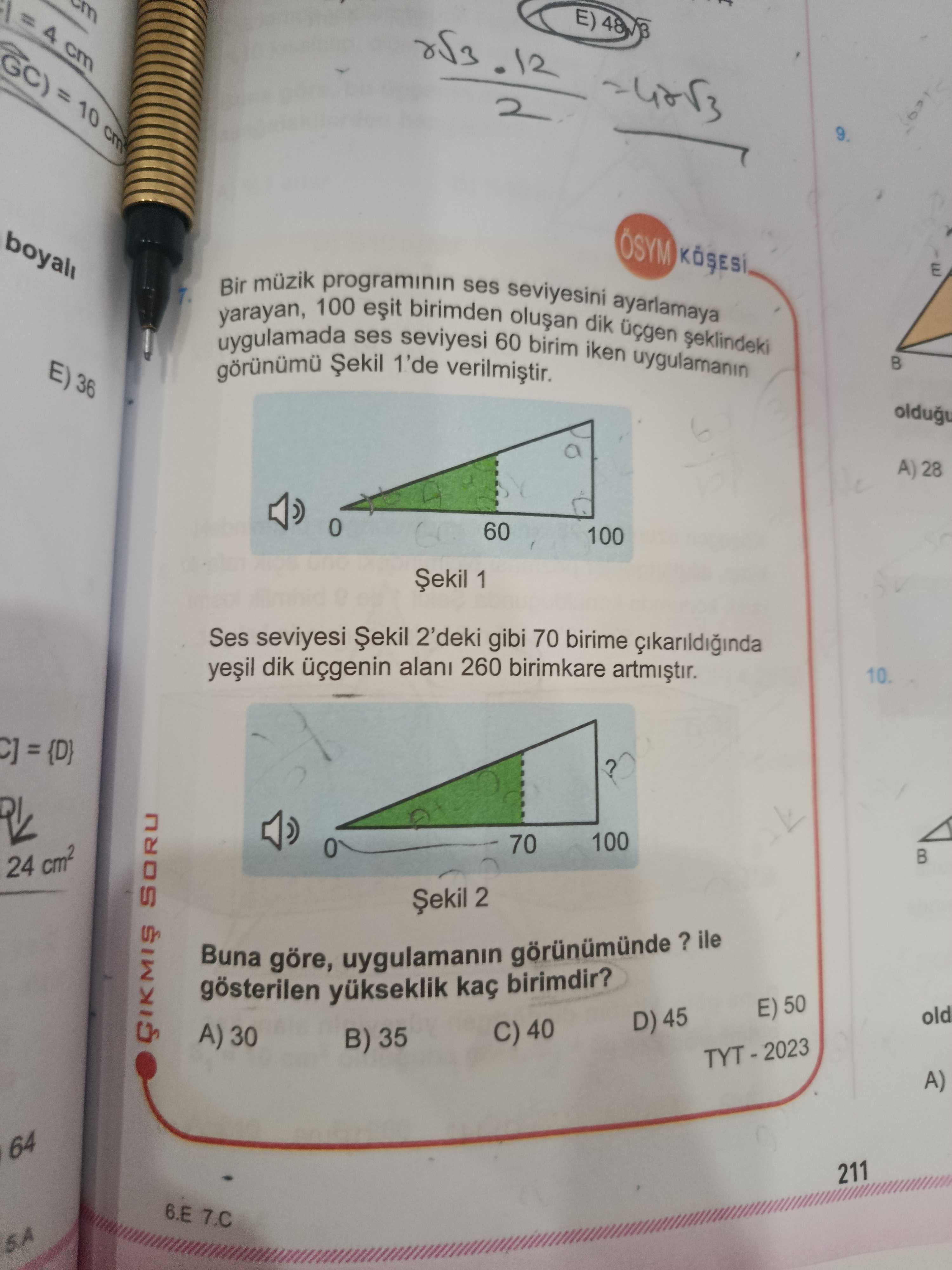 Bir müzik programının ses seviyesini ayarlamaya yarayan, 100 eşit birimden oluşan dik üçgen