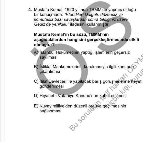 Mustafa Kemal, 1920 yılında TBMM'de yapmış olduğu bir konuşmada: "Efendiler! Dalgalı, düzensiz ve