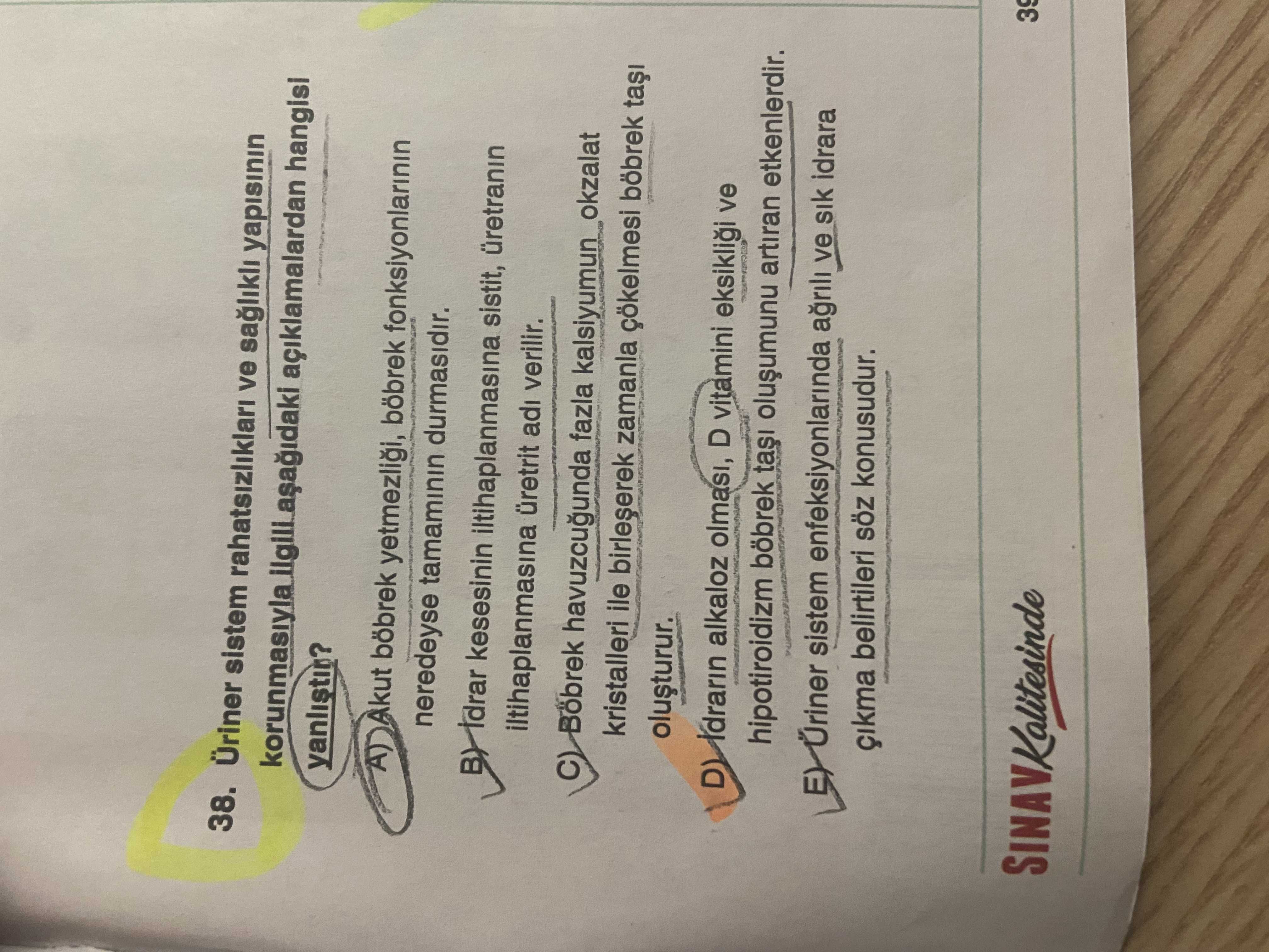 Üriner sistem rahatsızlıkları ve sağlıklı yapısının korunmasıyla ilgili aşağıdaki açıklamalardan