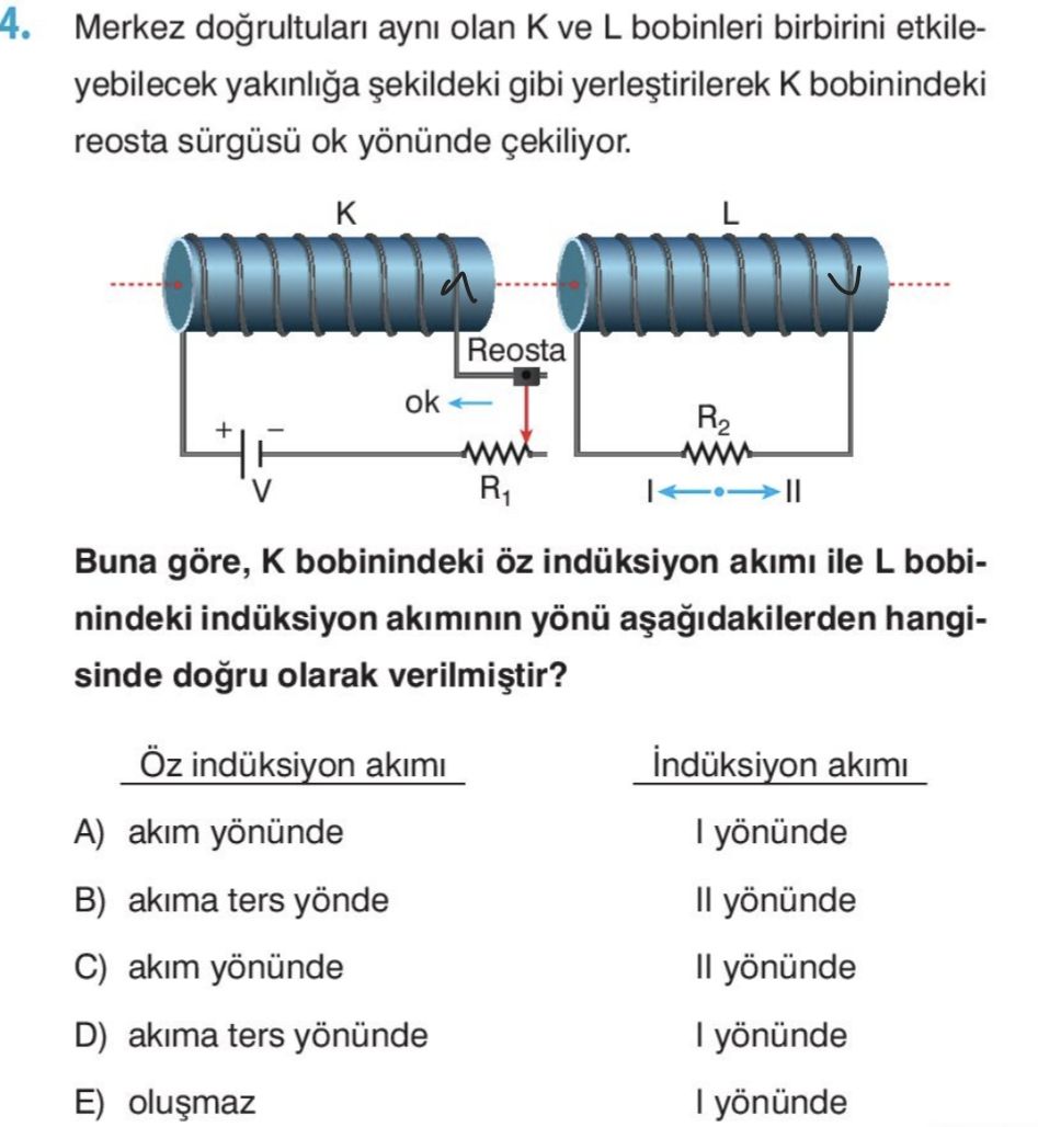 Merkez doğrultuları aynı olan K ve L bobinleri birbirini etkileyebilecek yakınlığa şekildeki gibi
