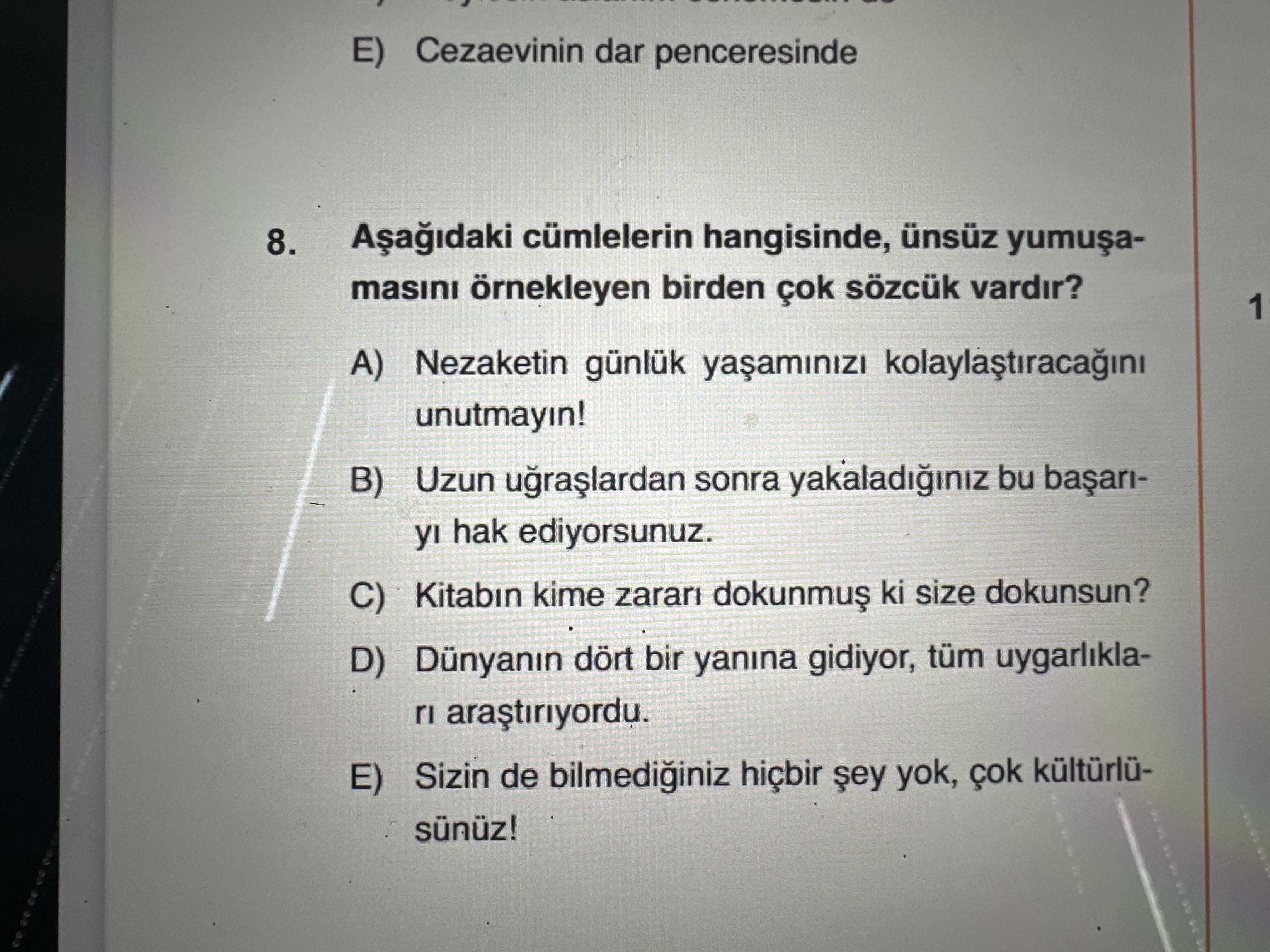 Aşağıdaki cümlelerin hangisinde, ünsüz yumuşamasını örnekleyen birden çok sözcük vardır?