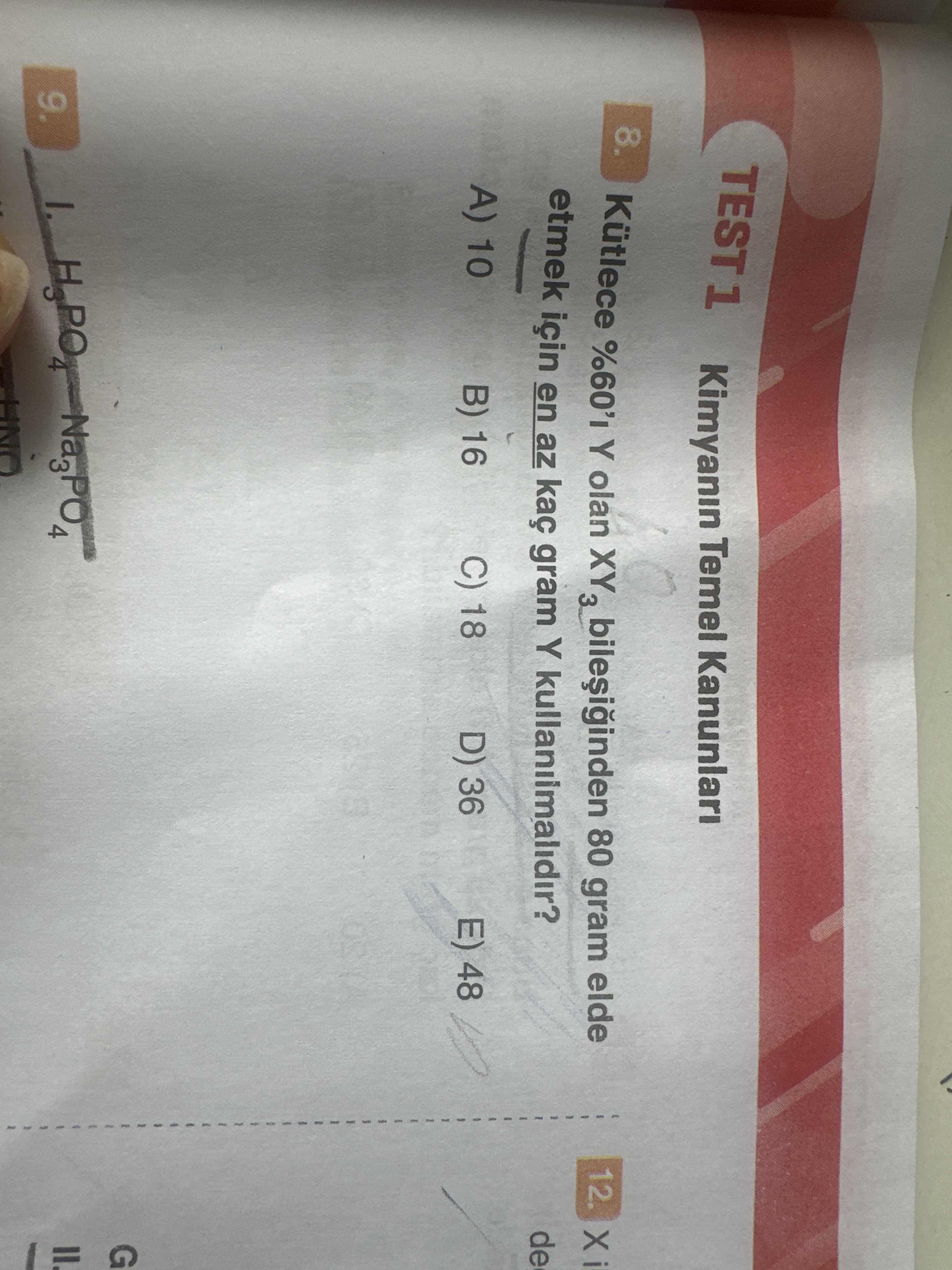 Kütlece %60'ı Y olan XY₃ bileşiğinden 80 gram elde etmek için en az kaç gram Y kullanılmalıdır?