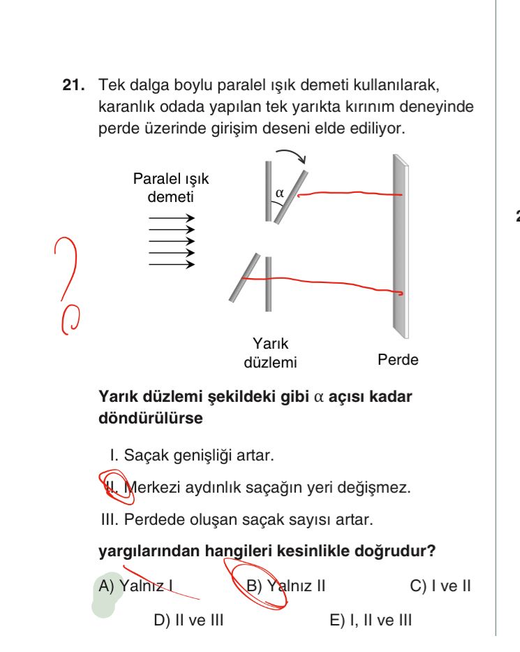 Tek dalga boylu paralel ışık demeti kullanılarak, karanlık odada yapılan tek yarıkta kırınım