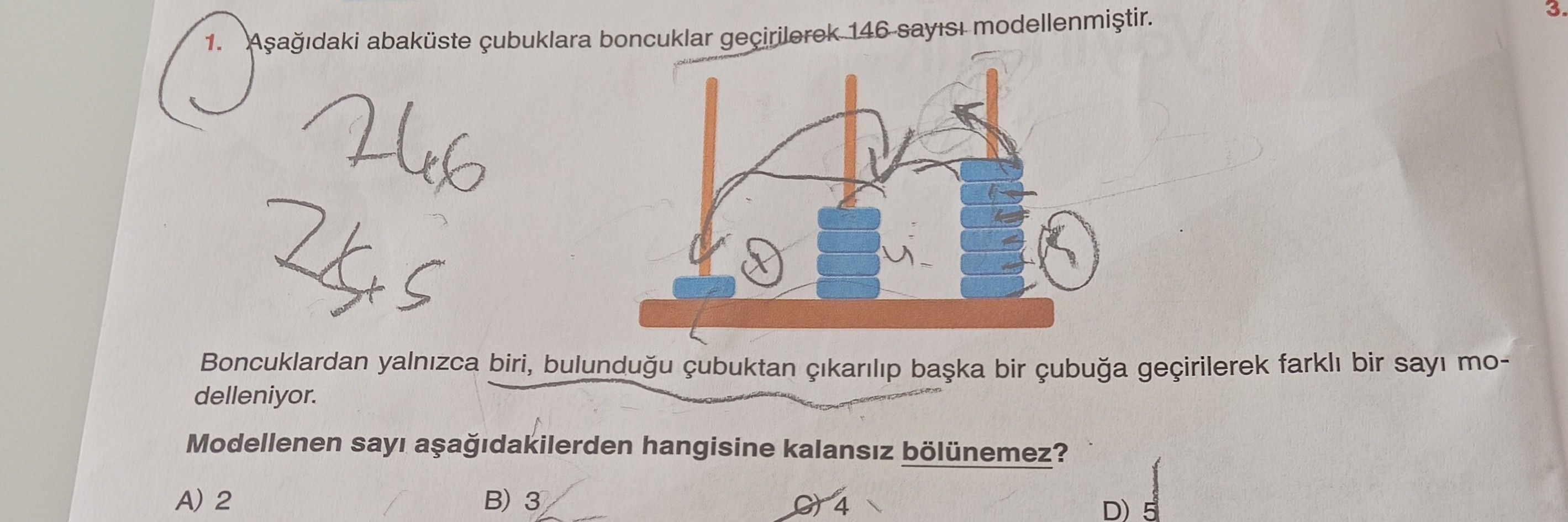 Aşağıdaki abaküste çubuklara boncuklar geçirilerek 146 sayısı modellenmiştir. Boncuklardan yalnızca