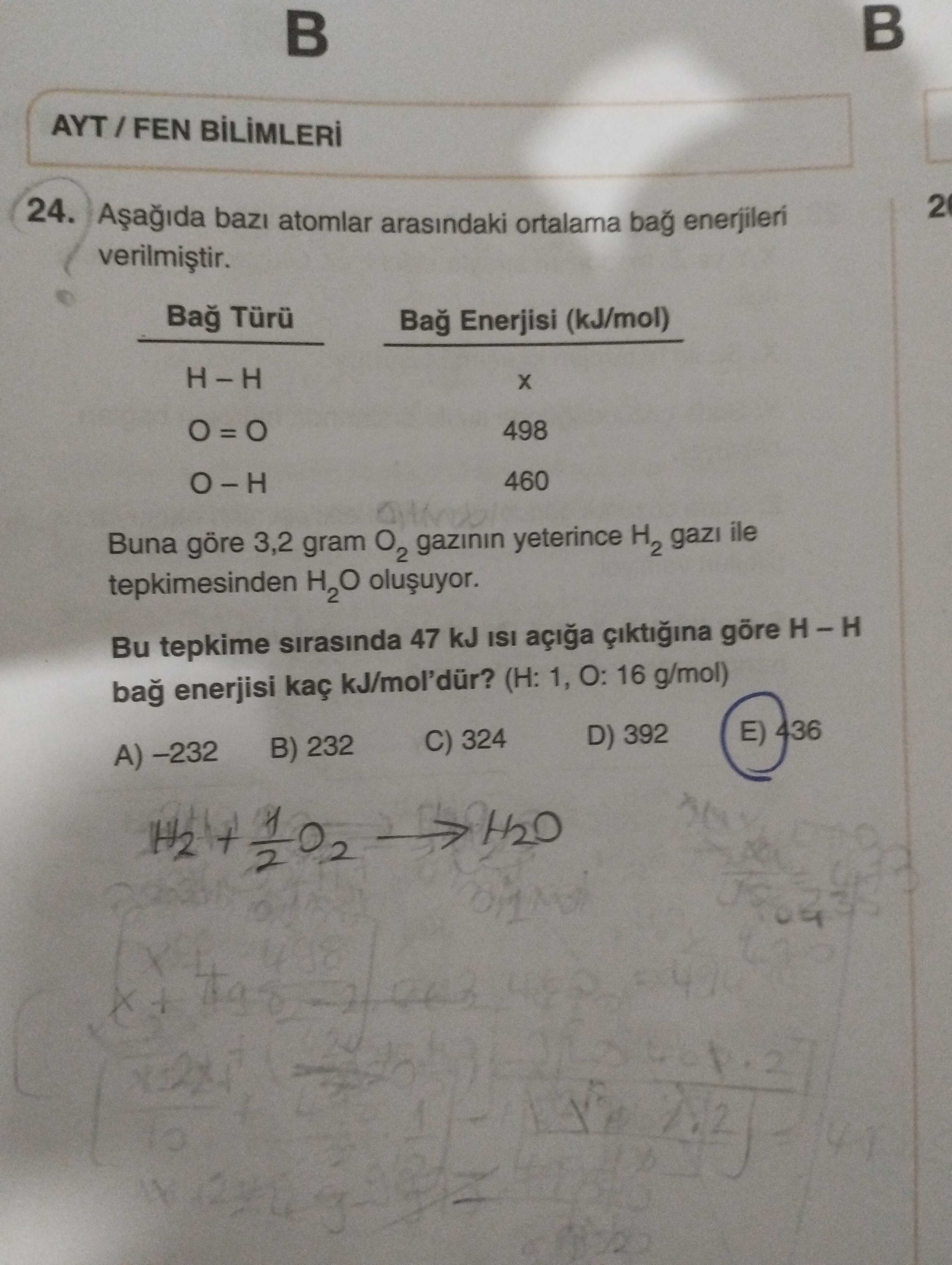 Aşağıda bazı atomlar arasındaki ortalama bağ enerjileri verilmiştir. Bağ Türü Bağ Enerjisi (kJ/mol)