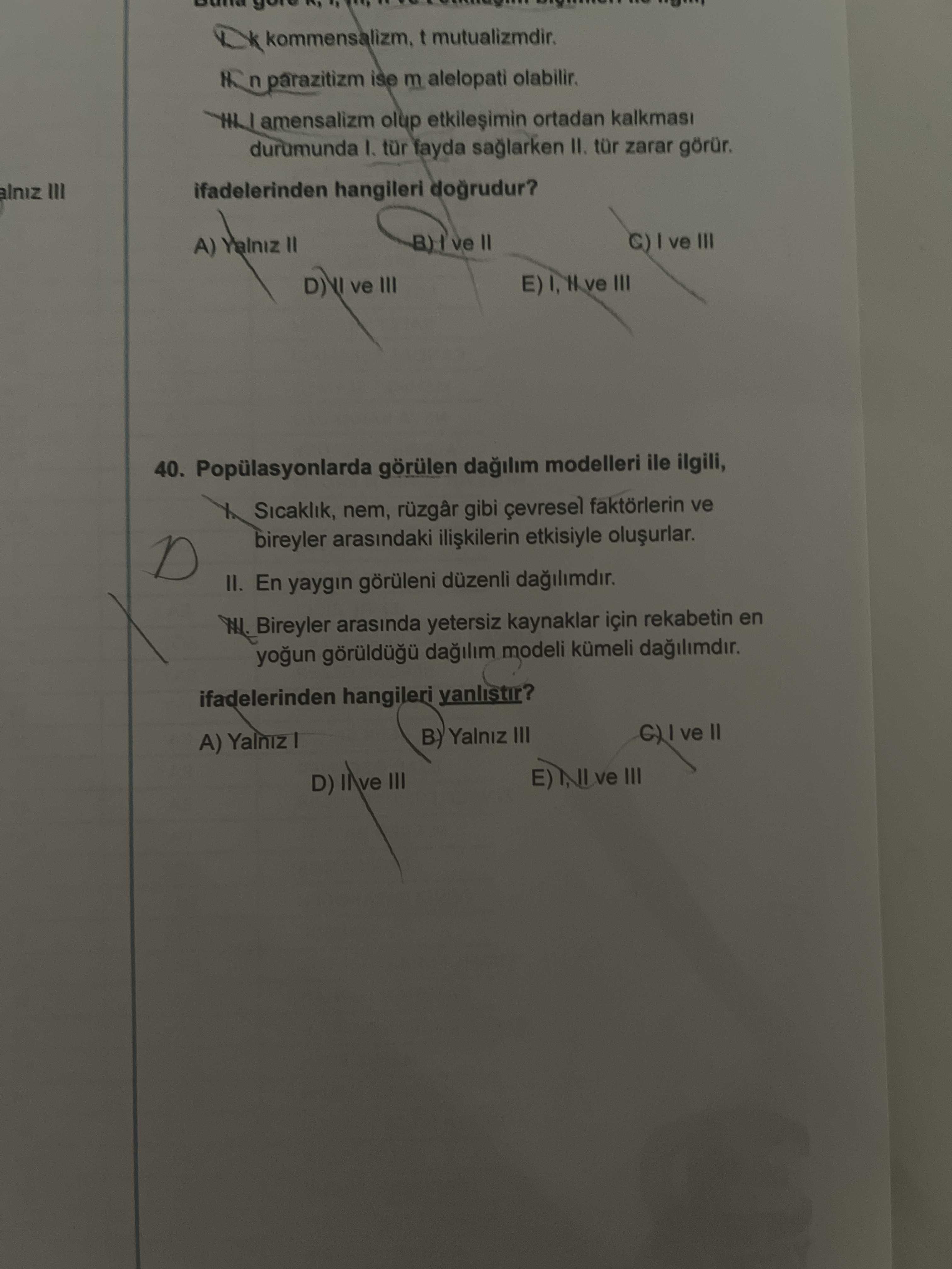 Popülasyonlarda görülen dağılım modelleri ile ilgili, I. Sıcaklık, nem, rüzgâr gibi çevresel