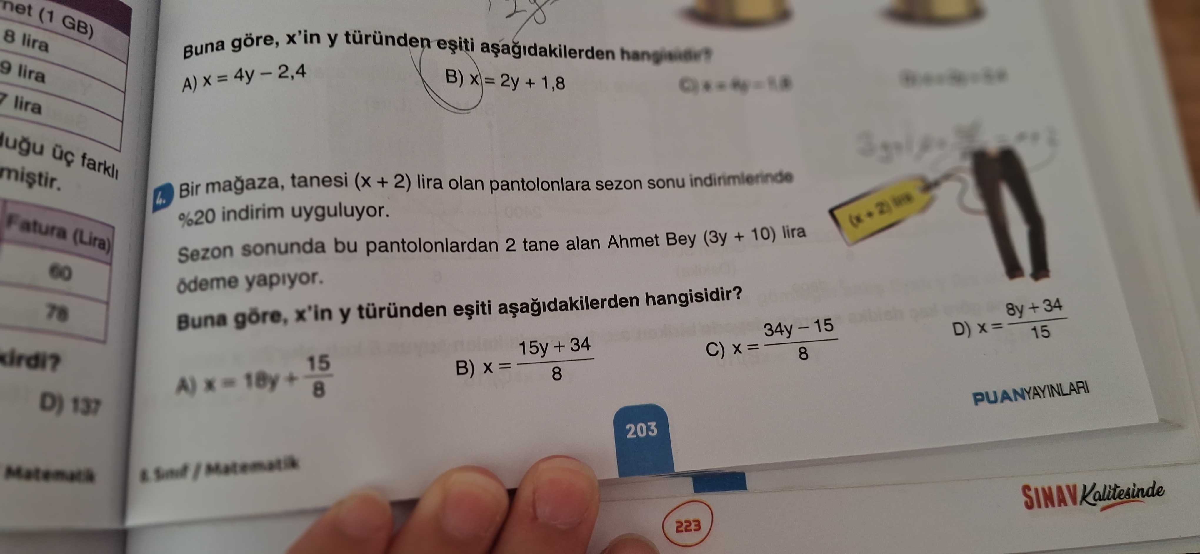 Bir mağaza, tanesi (x + 2) lira olan pantolonlara sezon sonu indirimlerinde %20 indirim uyguluyor