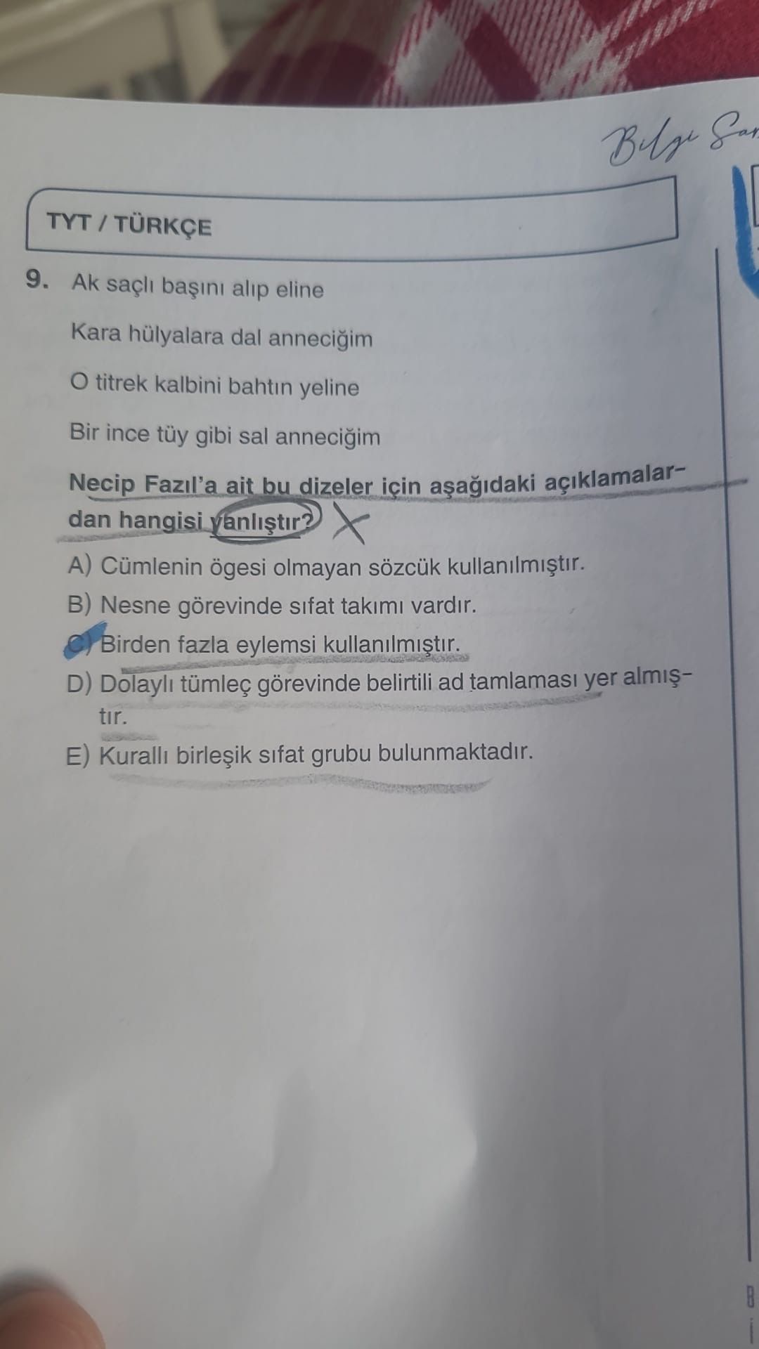 Ak saçlı başını alıp eline Kara hülyalara dal anneciğim O titrek kalbini bahtın yeline Bir ince tüy