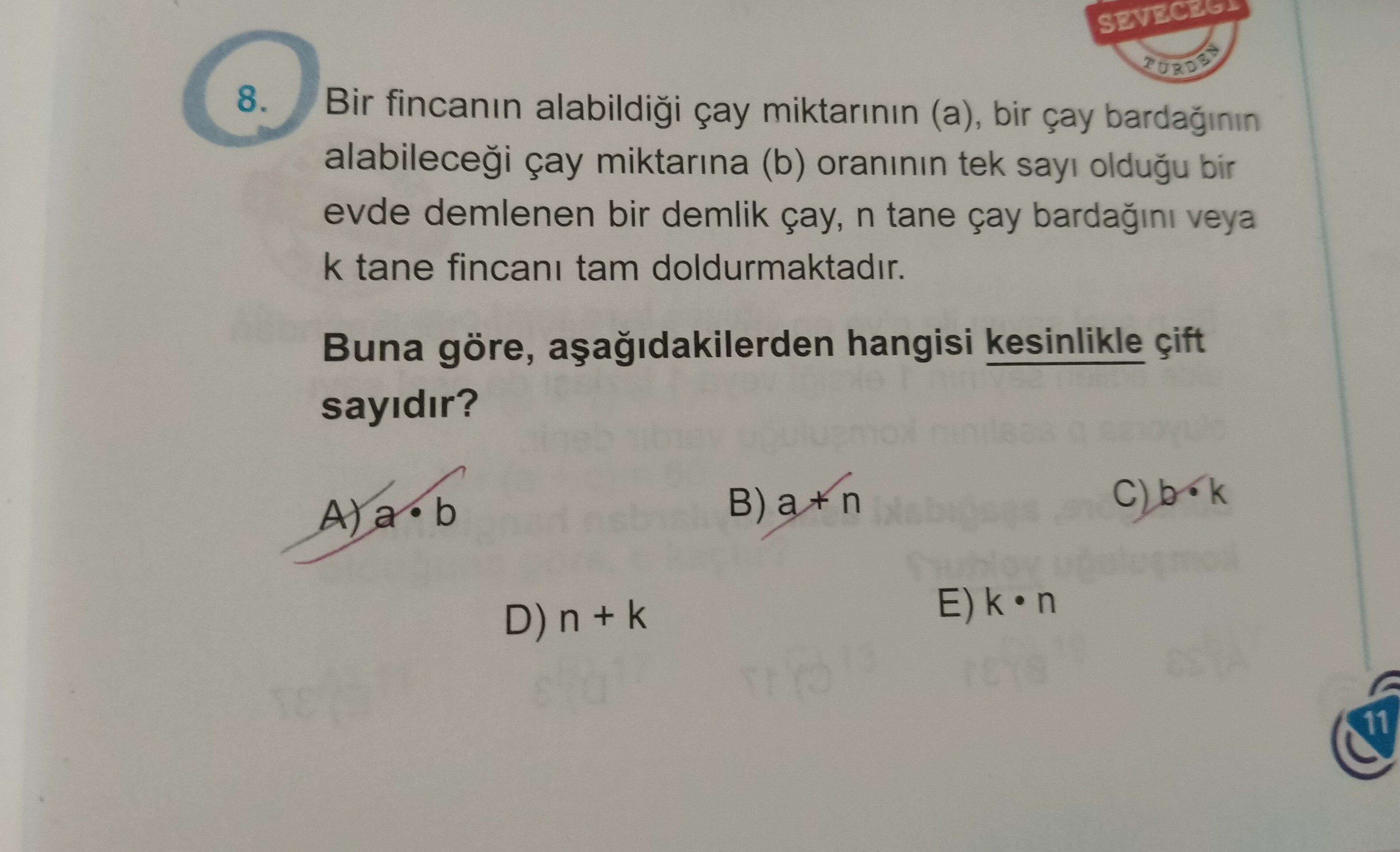 Bir fincanın alabildiği çay miktarının (a), bir çay bardağının alabileceği çay miktarına (b)