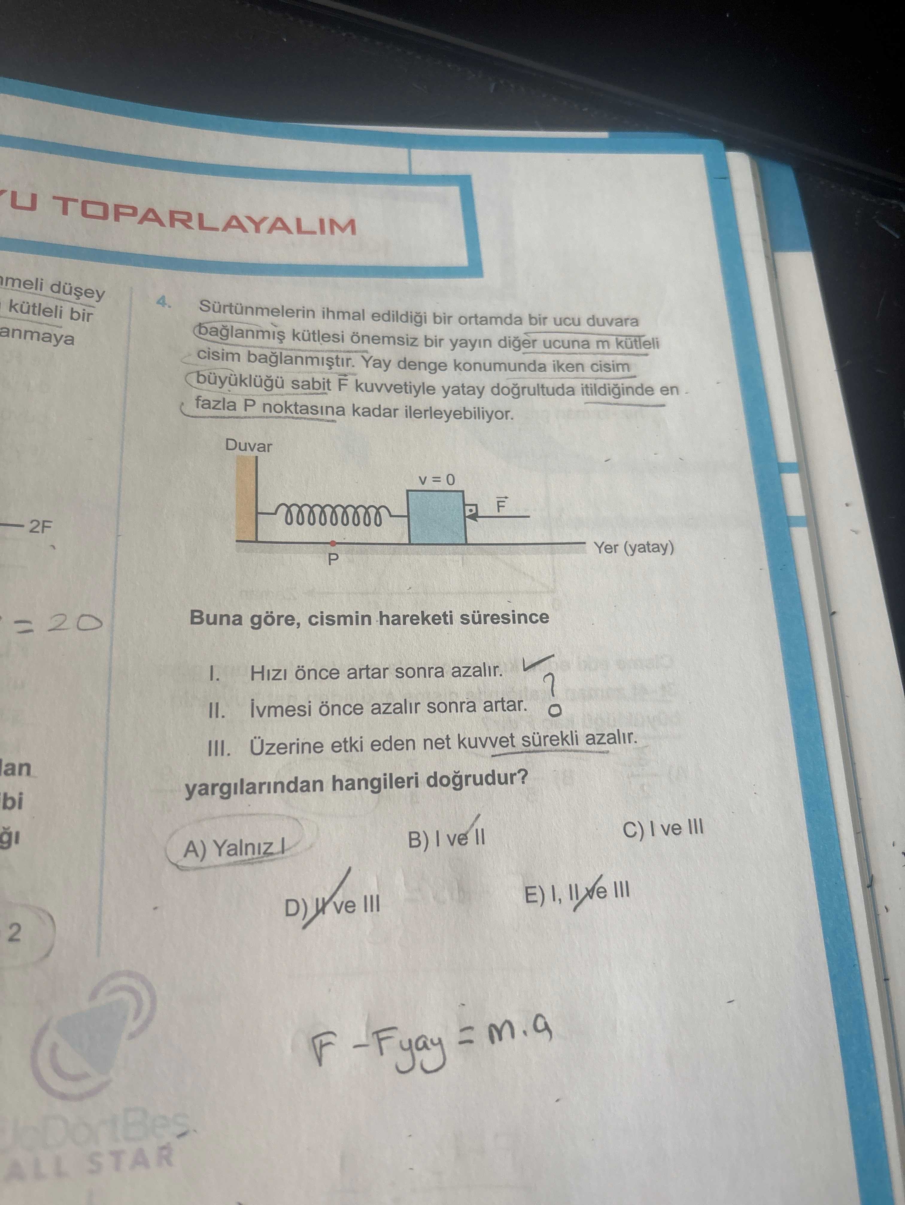 Sürtünmelerin ihmal edildiği bir ortamda bir ucu duvara bağlanmış kütlesi önemsiz bir yayın diğer