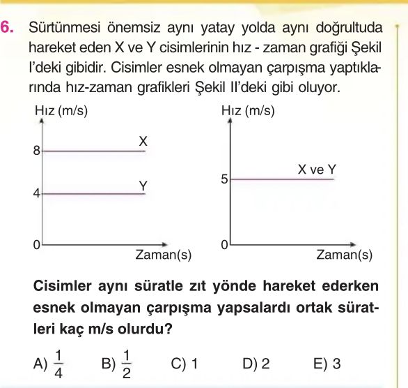 Sürtünmesi önemsiz aynı yatay yolda aynı doğrultuda hareket eden X ve Y cisimlerinin hız - zaman