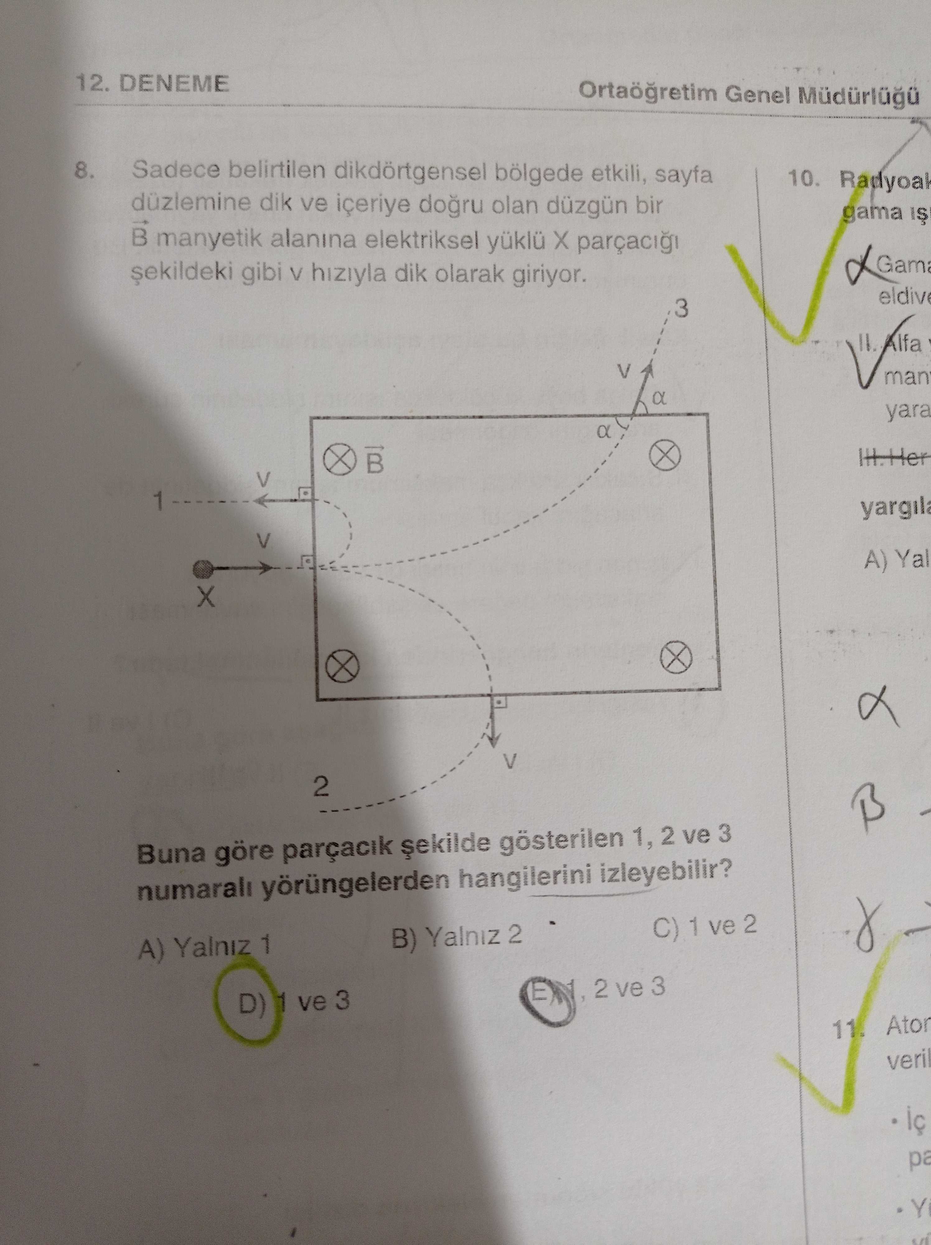 Sadece belirtilen dikdörtgensel bölgede etkili, sayfa düzlemine dik ve içeriye doğru olan düzgün bir