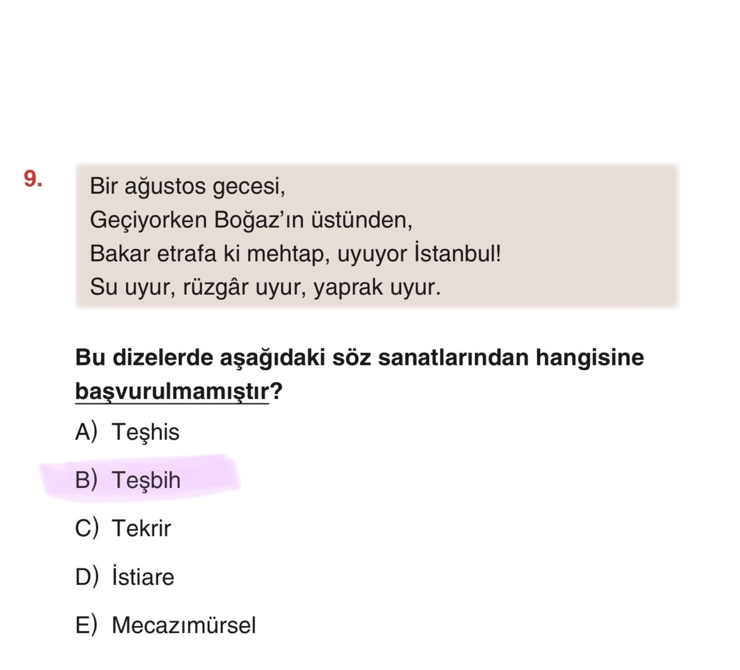 Bir ağustos gecesi, Geçiyorken Boğaz'ın üstünden, Bakar etrafa ki mehtap, uyuyor İstanbul! Su uyur