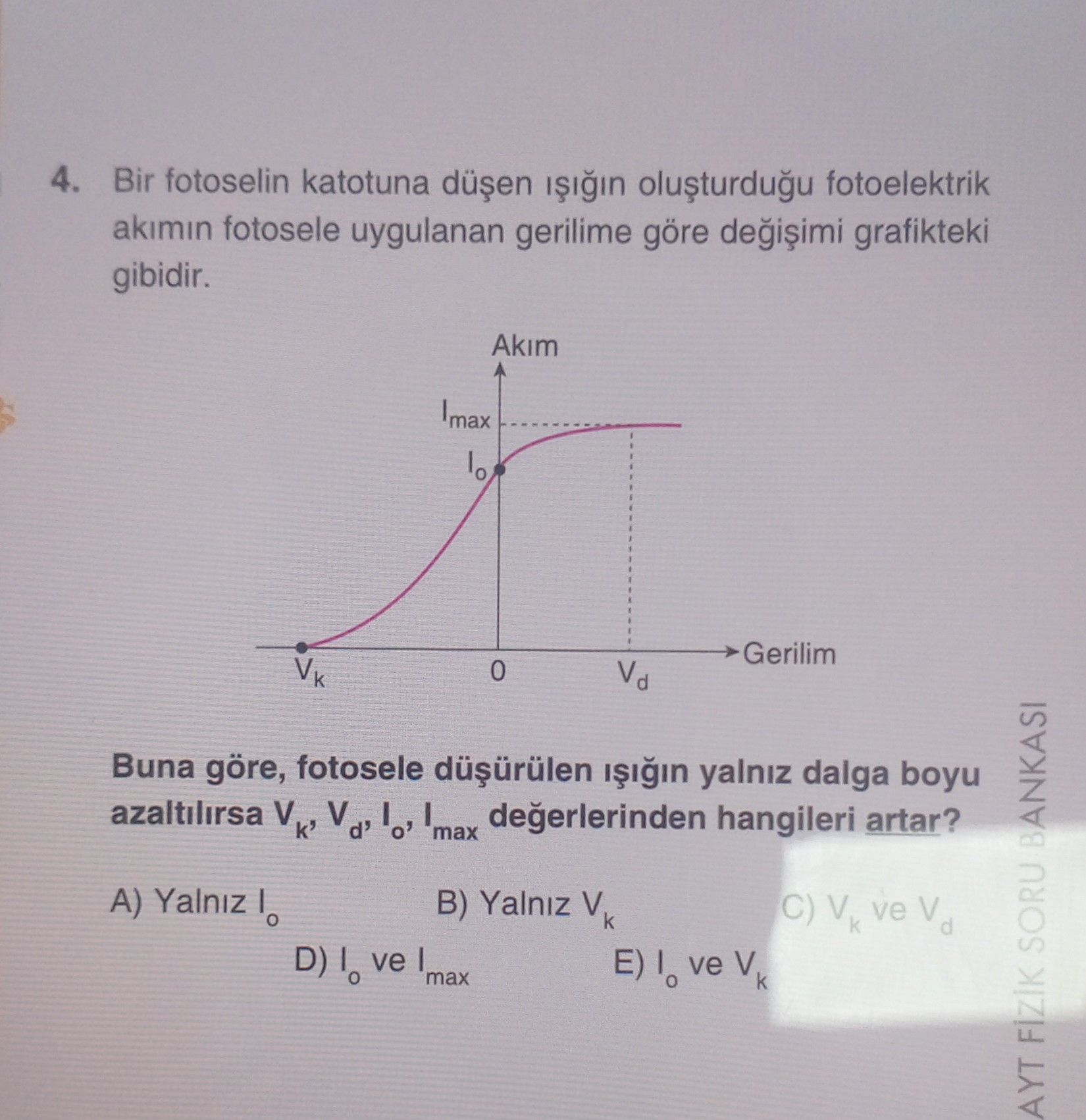 Bir fotoselin katotuna düşen ışığın oluşturduğu fotoelektrik akımın fotosele uygulanan gerilime göre