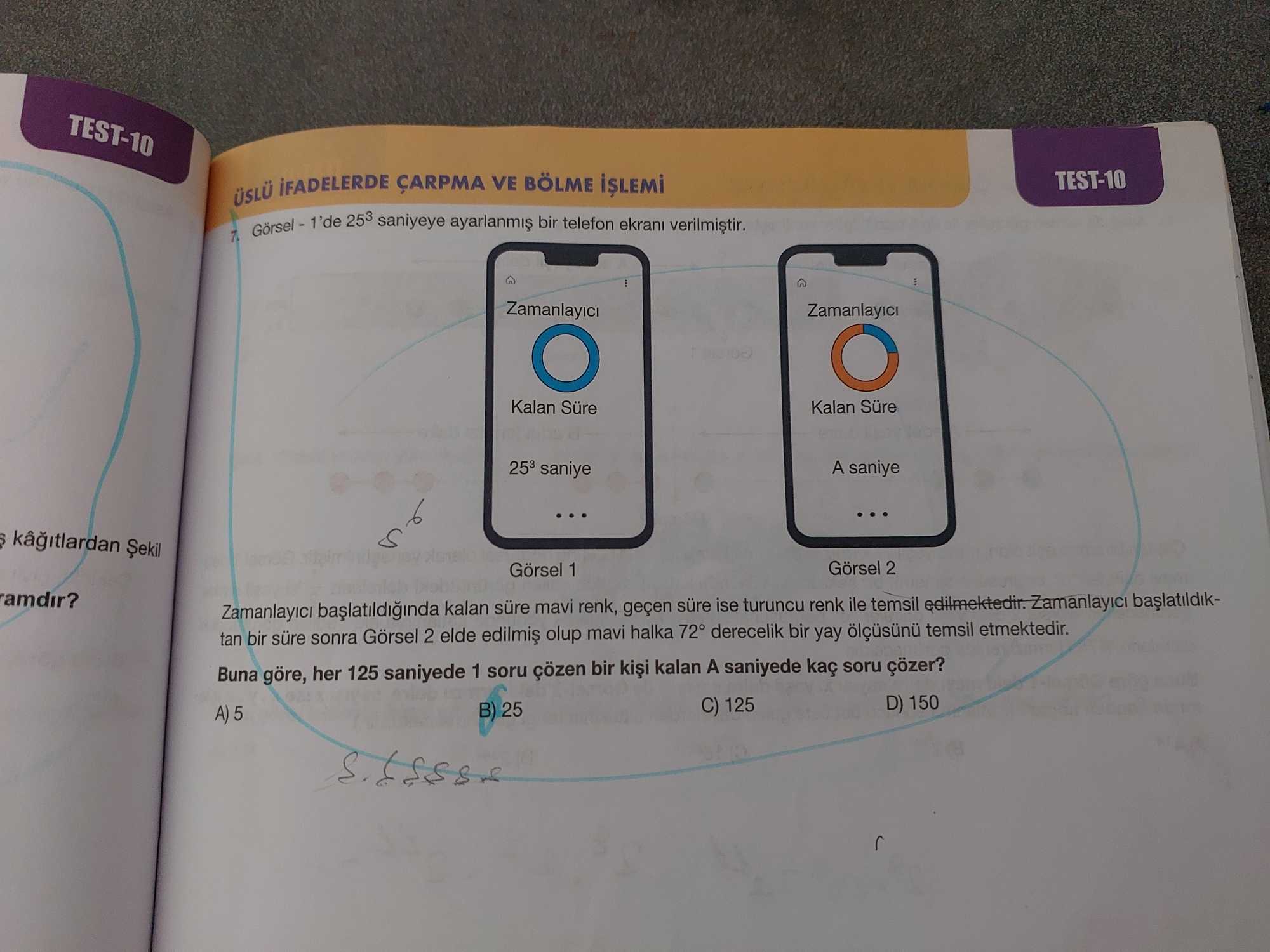 Görsel - 1'de 25³ saniyeye ayarlanmış bir telefon ekranı verilmiştir. Zamanlayıcı başlatıldığında