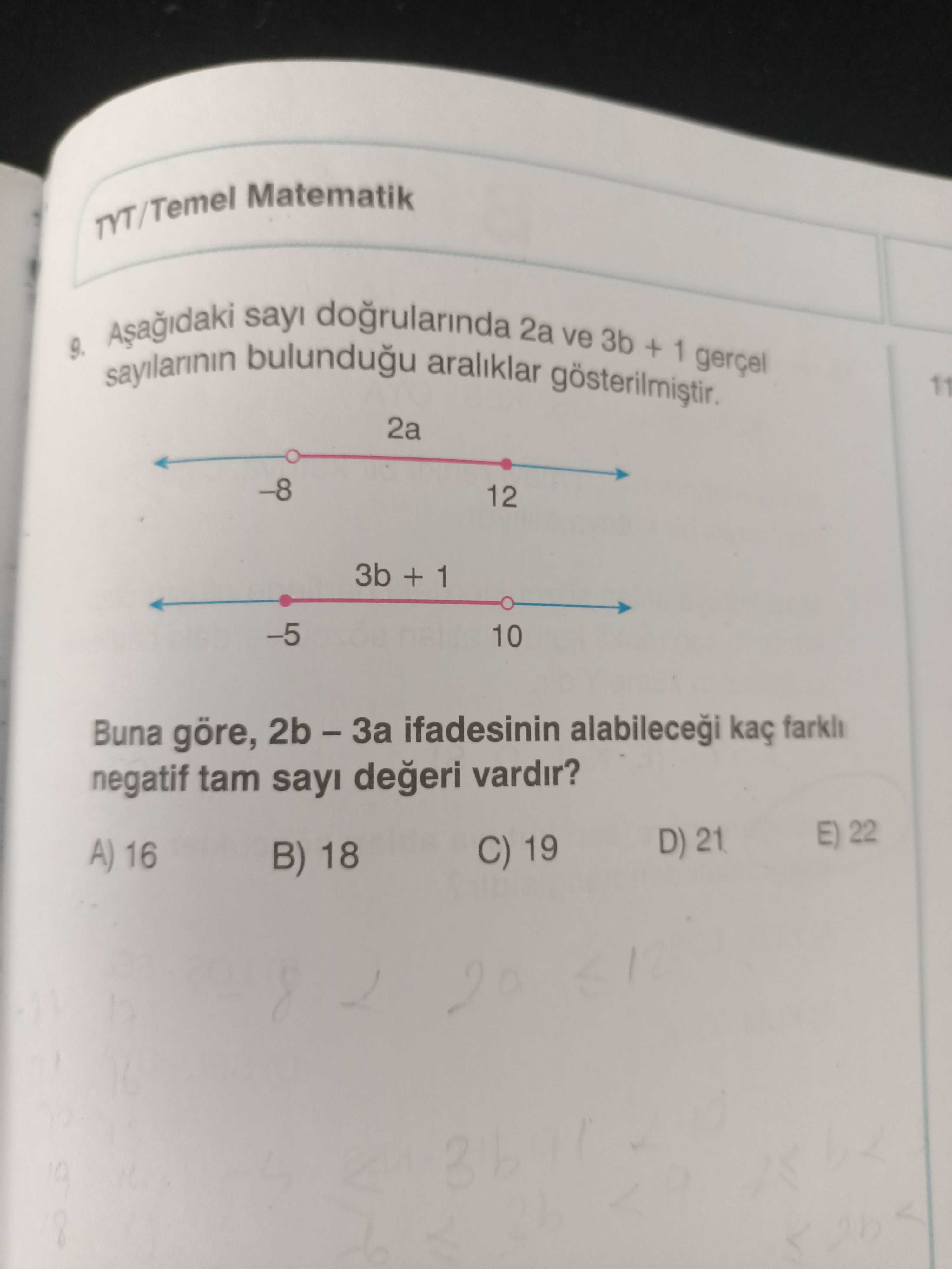 Aşağıdaki sayı doğrularında 2a ve 3b + 1 gerçel sayılarının bulunduğu aralıklar gösterilmiştir. Buna