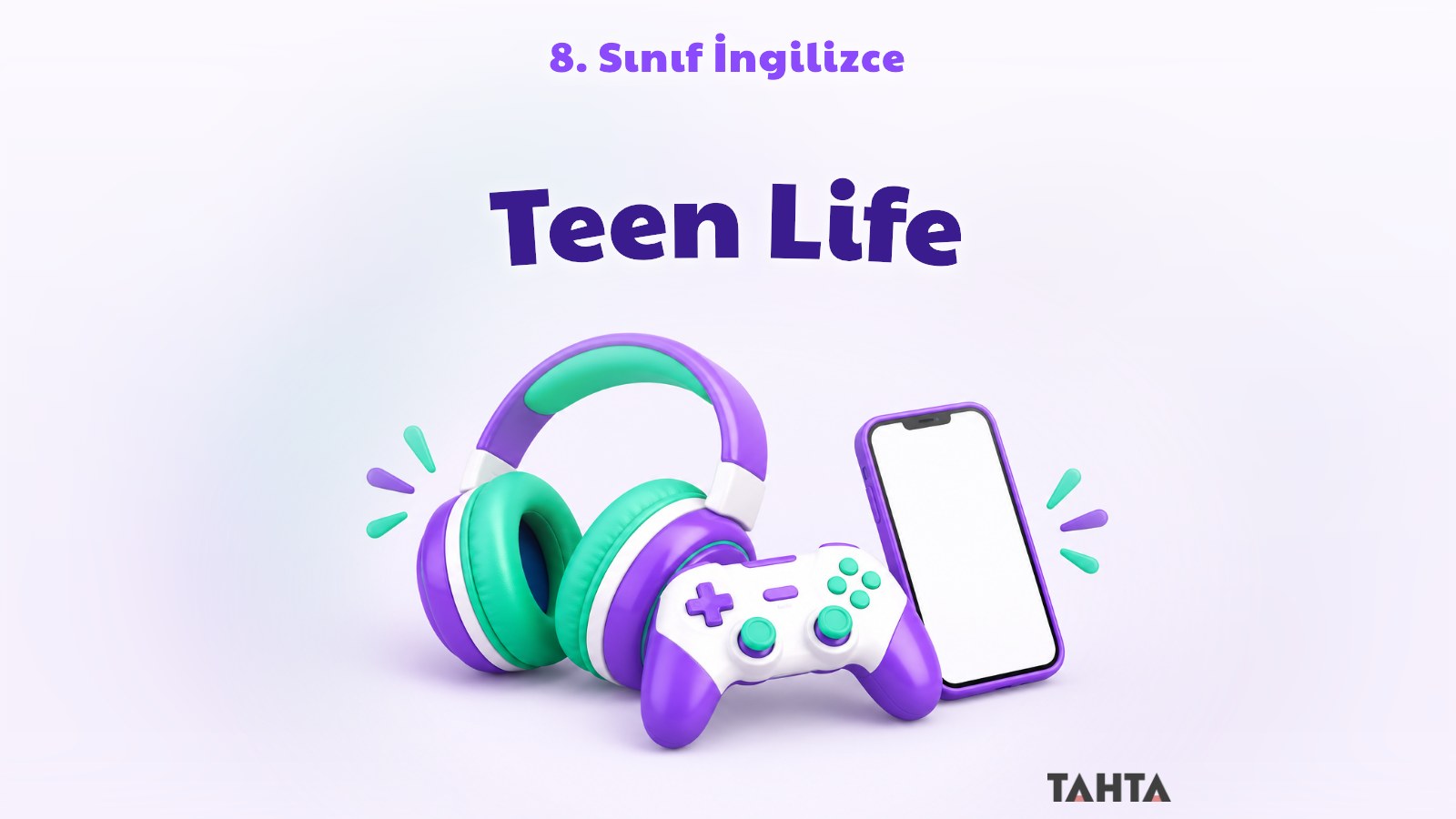 Mor ve turuncu kulaklık, oyun kumandası ve telefonla Teen Life ünitesi kapak görseli