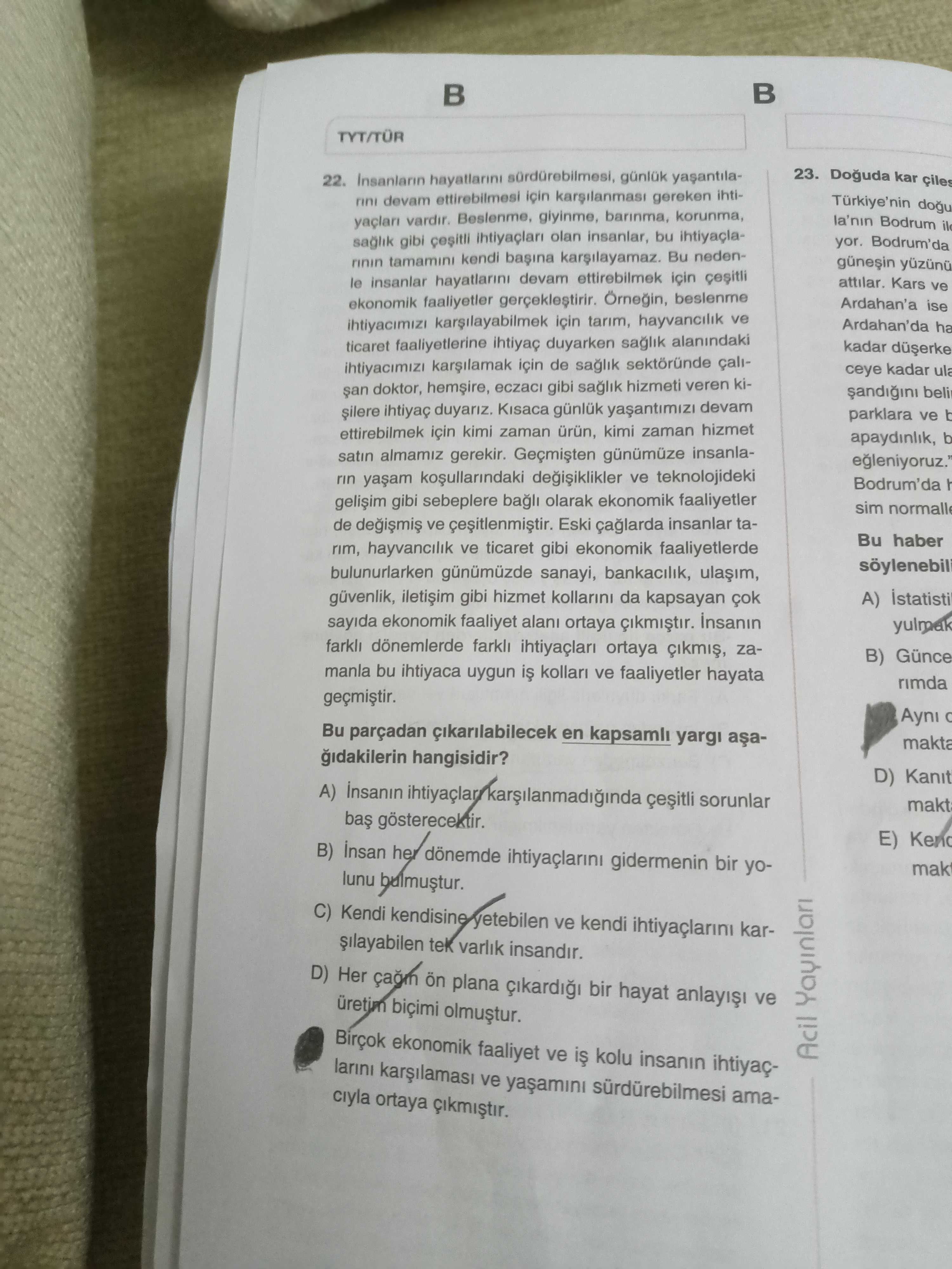 İnsanların hayatlarını sürdürebilmesi, günlük yaşantılarını devam ettirebilmesi için karşılanması