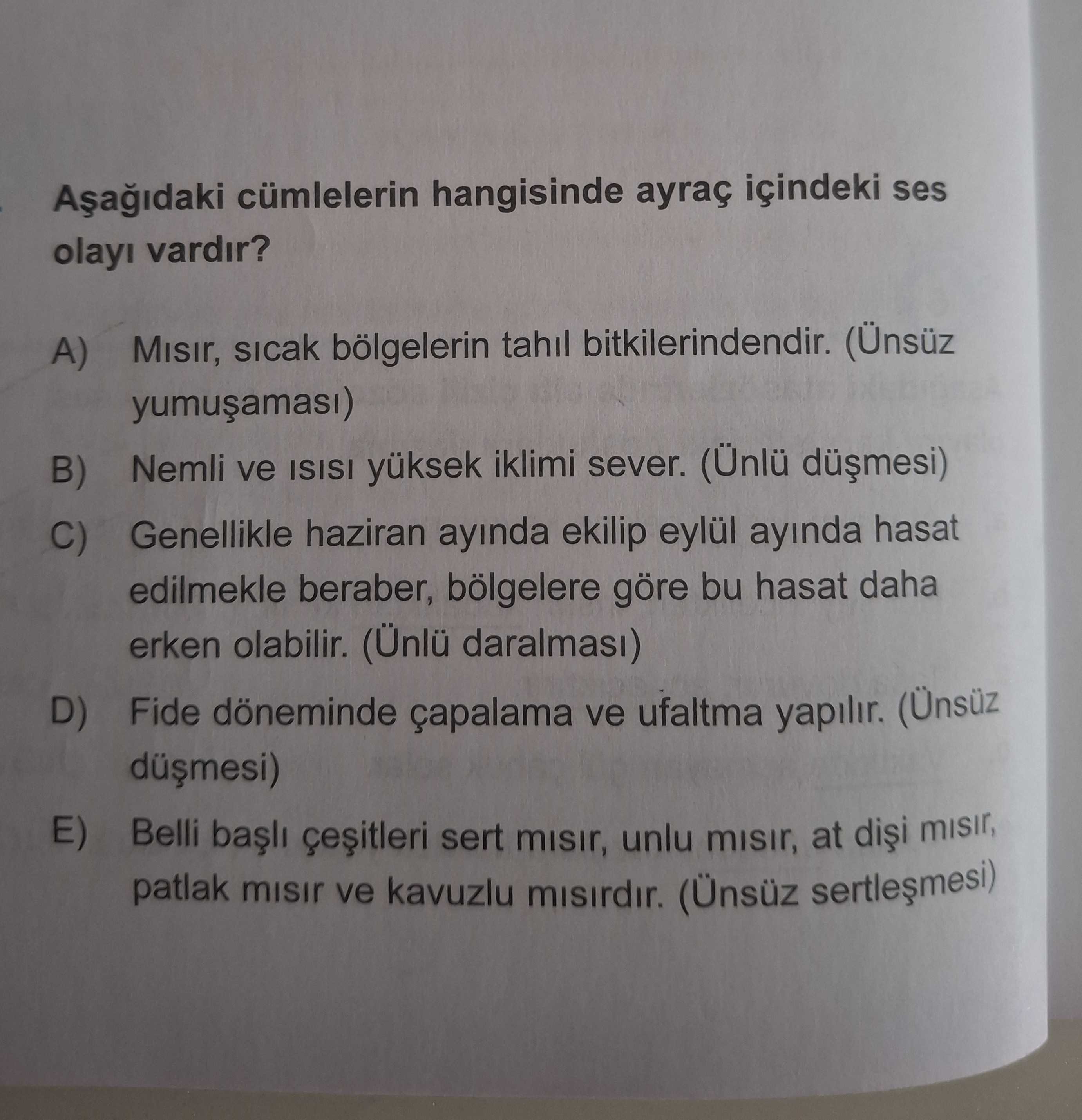 Aşağıdaki cümlelerin hangisinde ayraç içindeki ses olayı vardır?