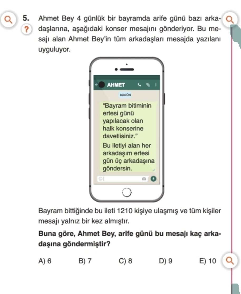 Ahmet Bey 4 günlük bir bayramda arife günü bazı arkadaşlarına, aşağıdaki konser mesajını gönderiyor