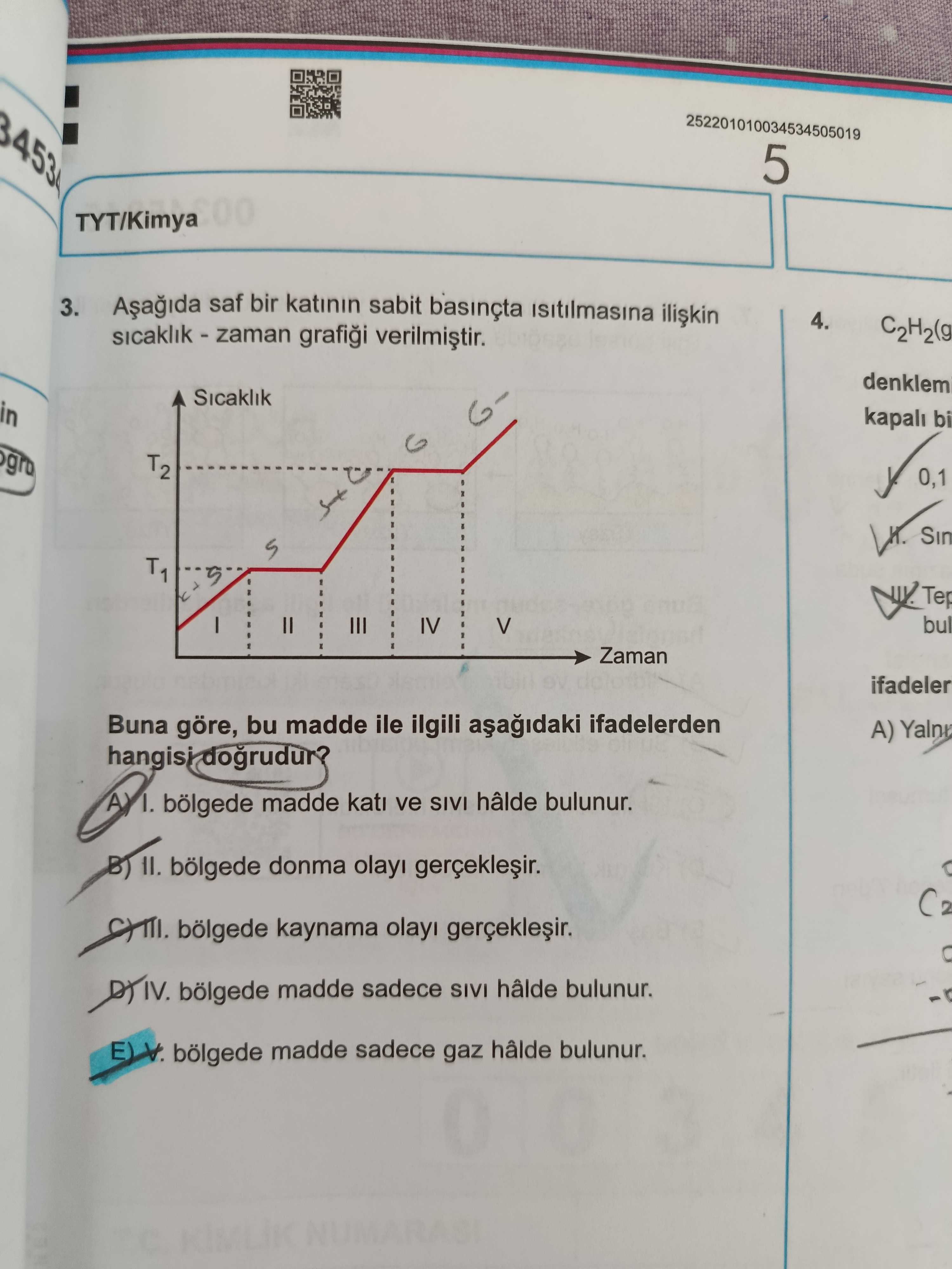 Aşağıda saf bir katının sabit basınçta ısıtılmasına ilişkin sıcaklık - zaman grafiği verilmiştir