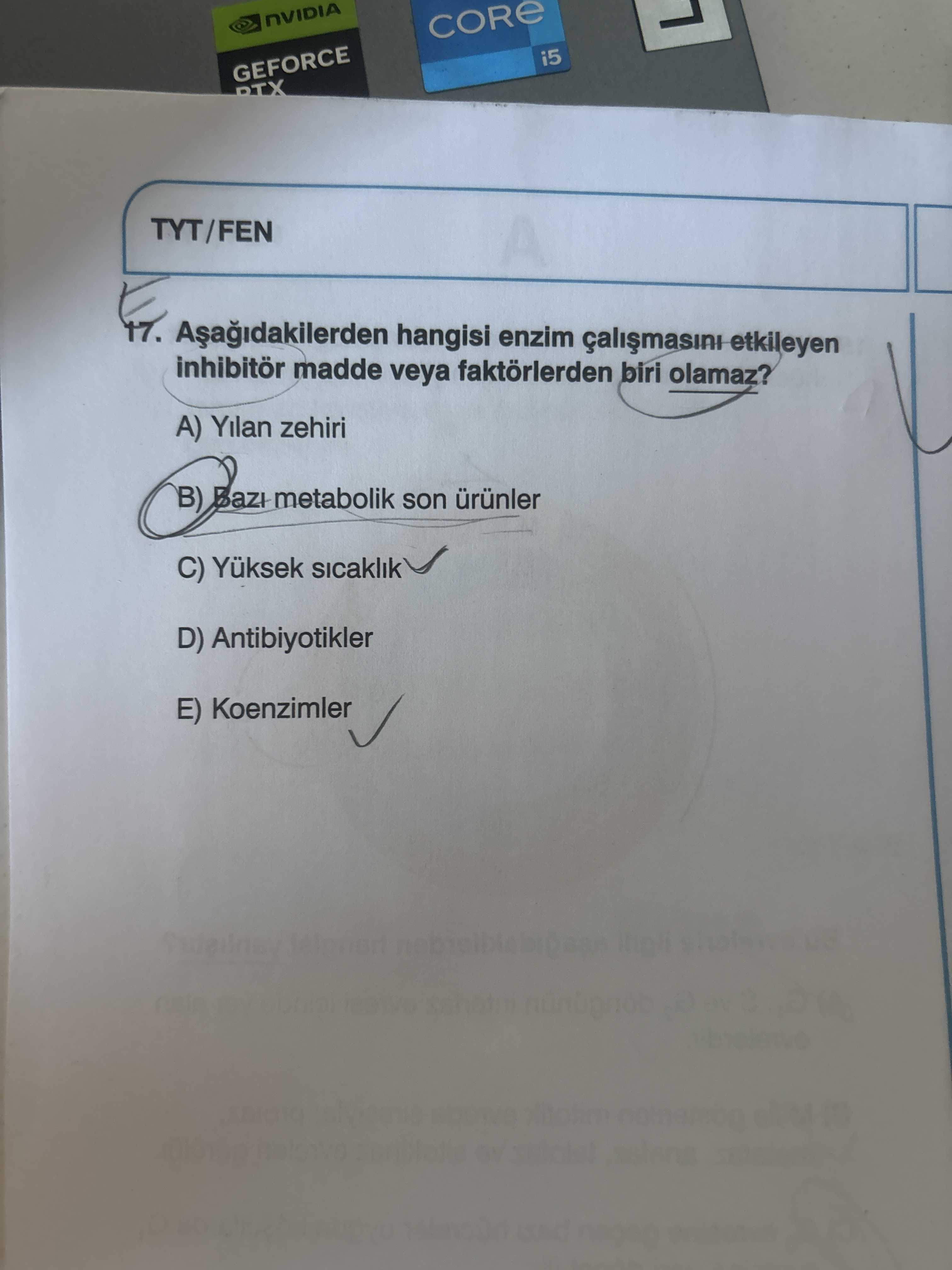 Aşağıdakilerden hangisi enzim çalışmasını etkileyen inhibitör madde veya faktörlerden biri olamaz?