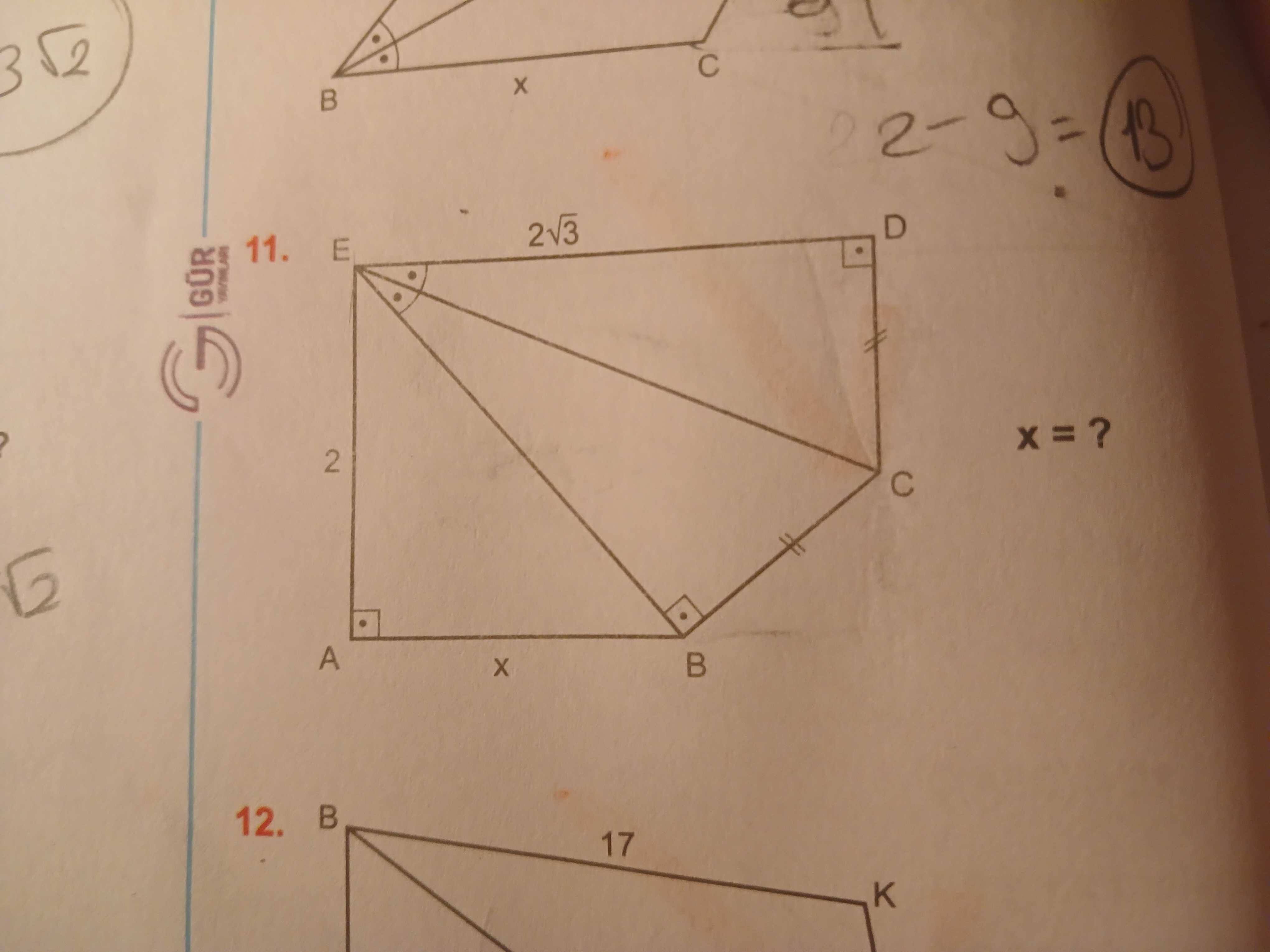 Şekilde verilen bilgilere göre, x = ?
