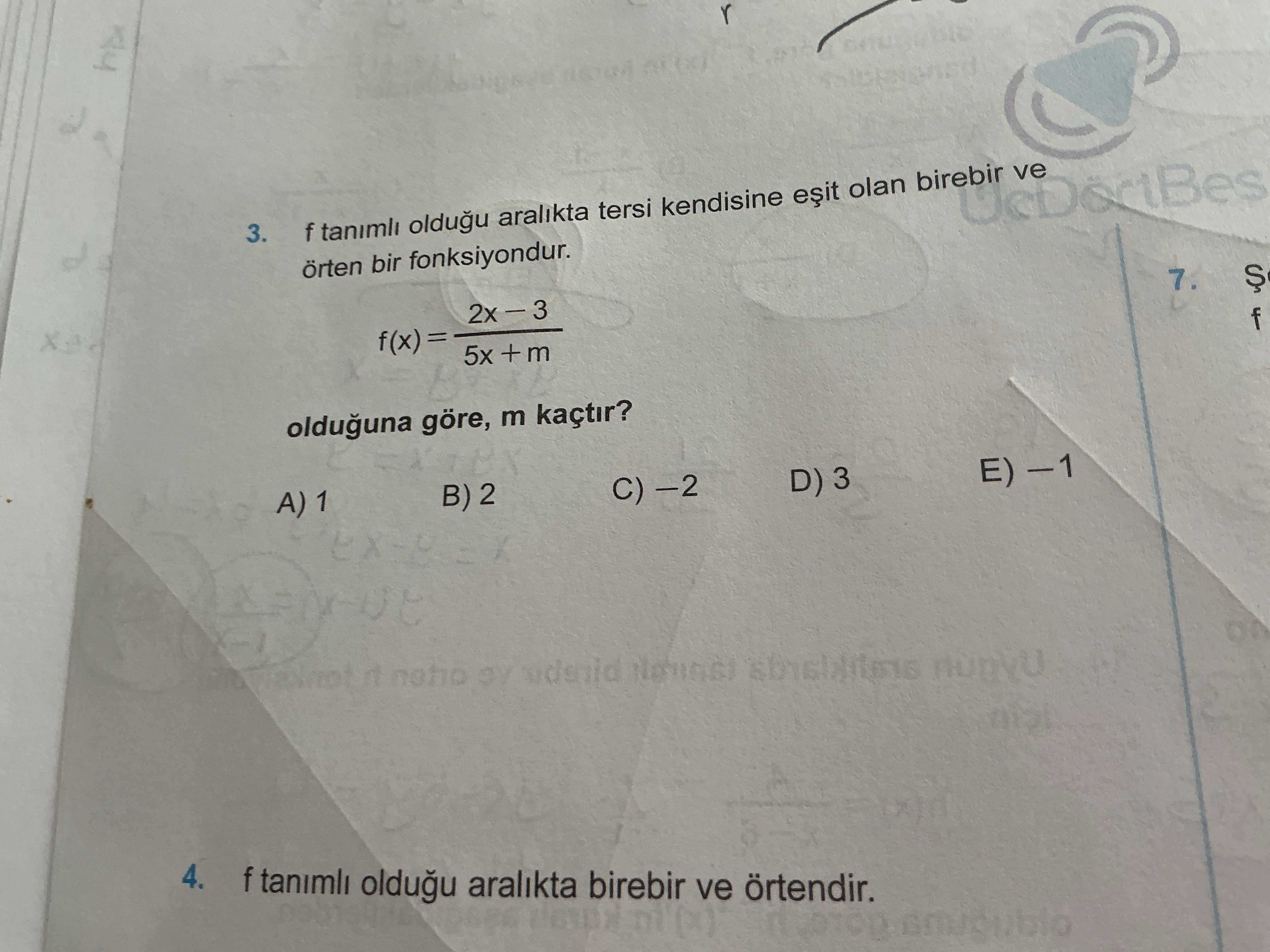 f tanımlı olduğu aralıkta tersi kendisine eşit olan birebir ve örten bir fonksiyondur. f(x) = (2x −